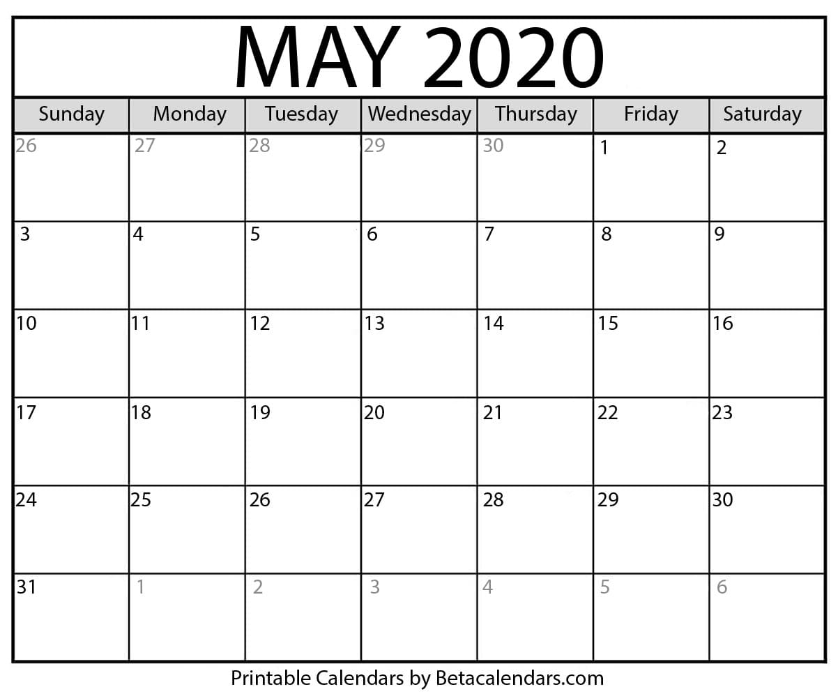 Printable May 2020 Calendar - Beta Calendars intended for Blank Fill In Calendar 2020