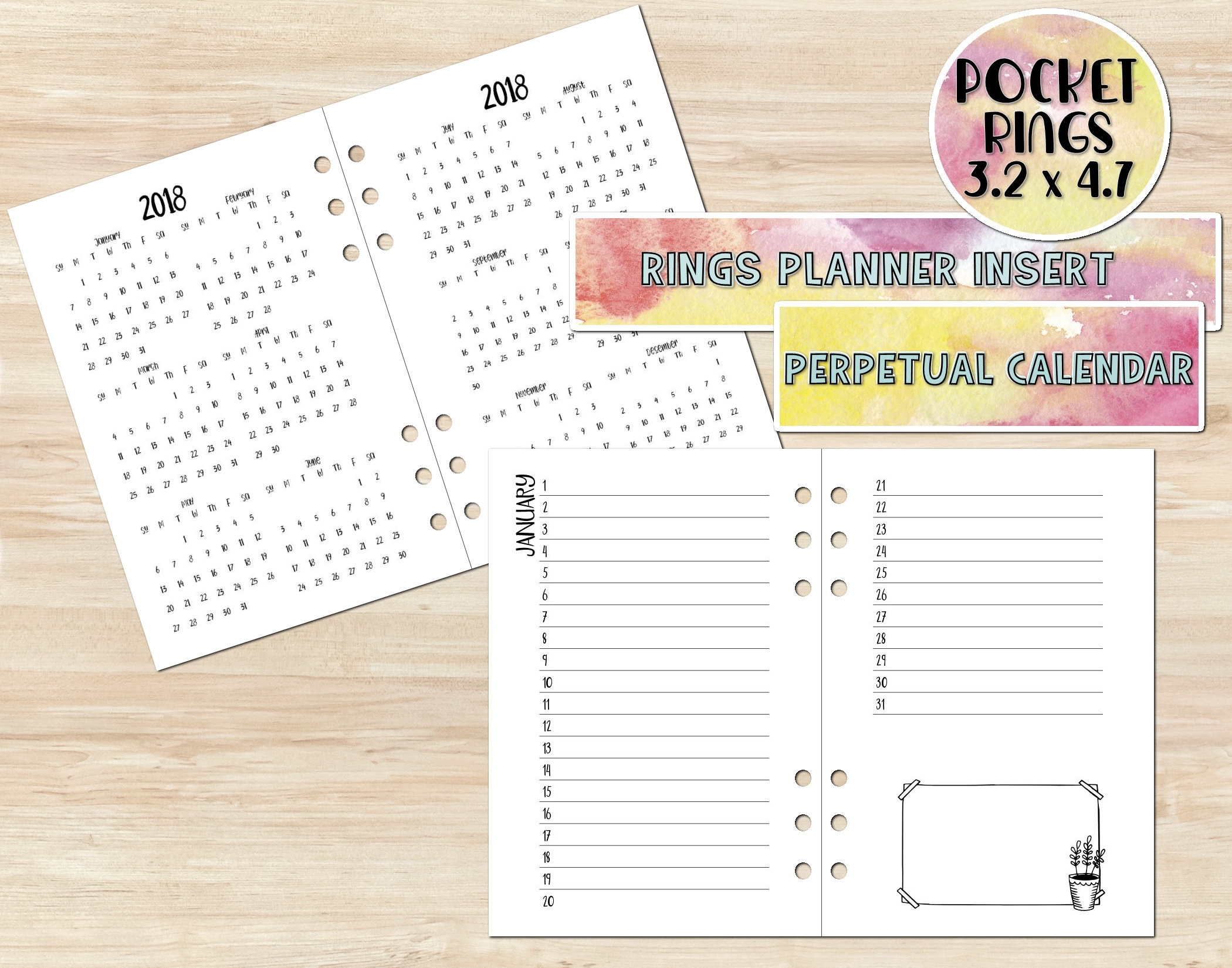 Printable Pocket Rings Insert - Printable Perpetual Calendar - Printable  Planner Insert - Perpetual Calendar Insert - Pocket Rings Insert in Free Printable Perpetual Medicine Calendar