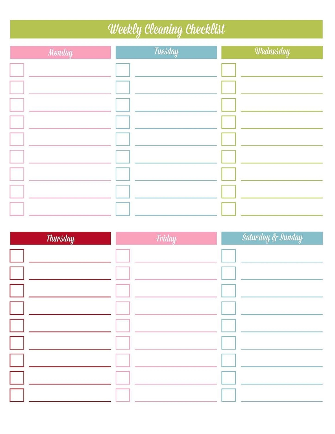 Printable+Blank+Weekly+Checklist+Template | Daily Cleaning with Monday Through Friday Checklist Free Printable