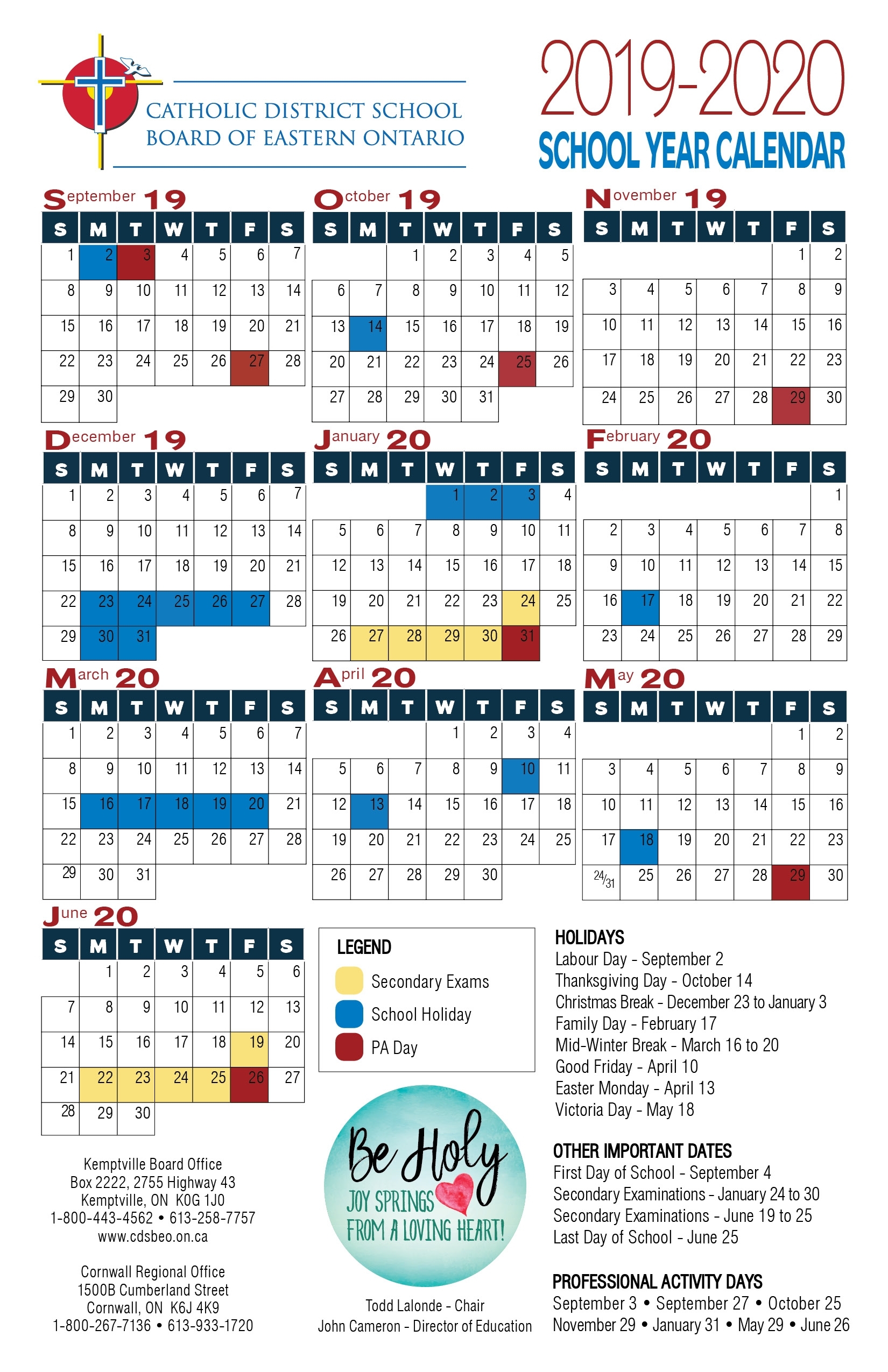 School Year Calendar | Catholic District School Board Of inside Liturgical Calendar For Yearr 2020