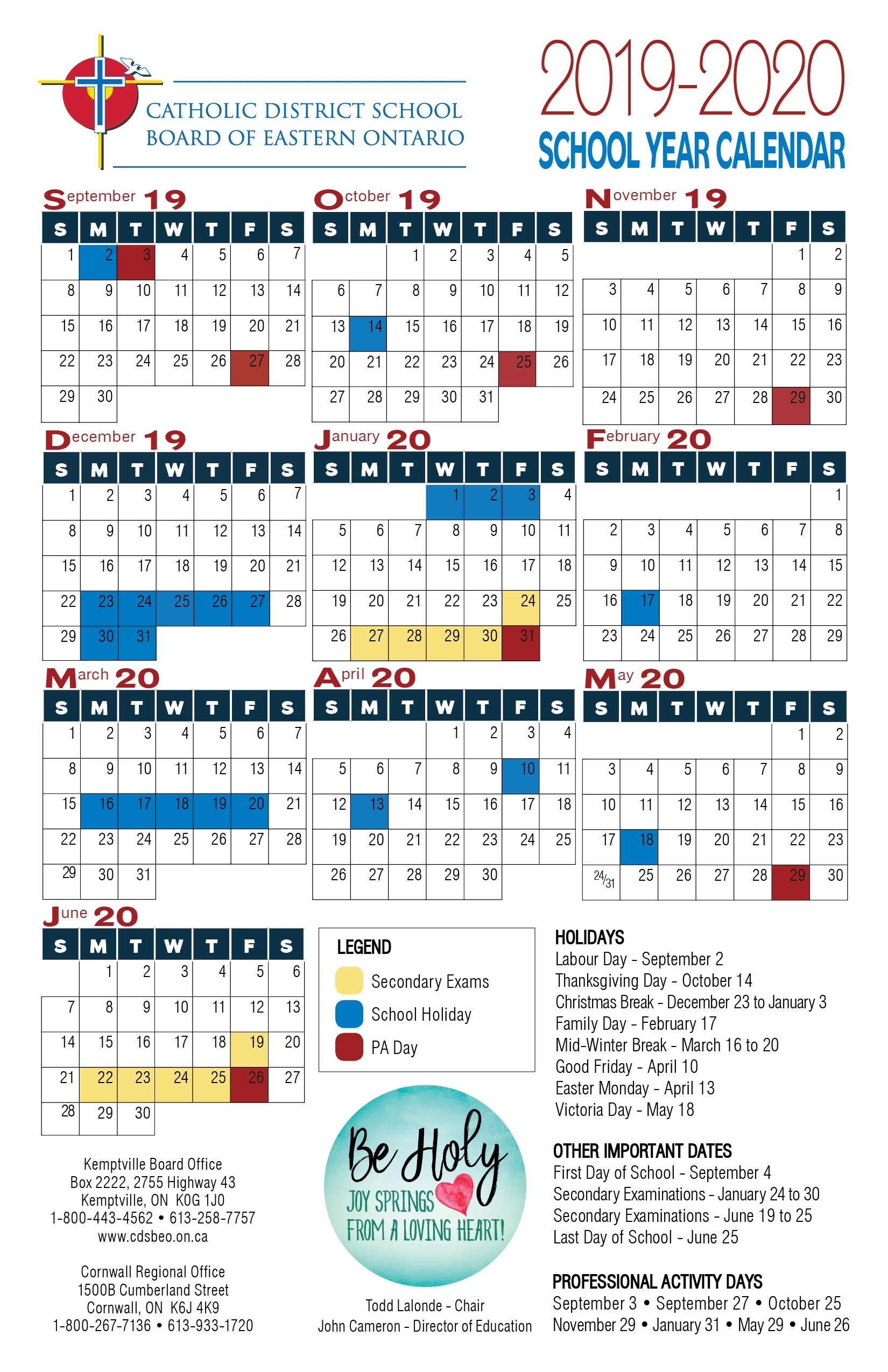 School Year Calendar | Catholic District School Board Of with regard to 2020 Liturgical Calendar With Dates