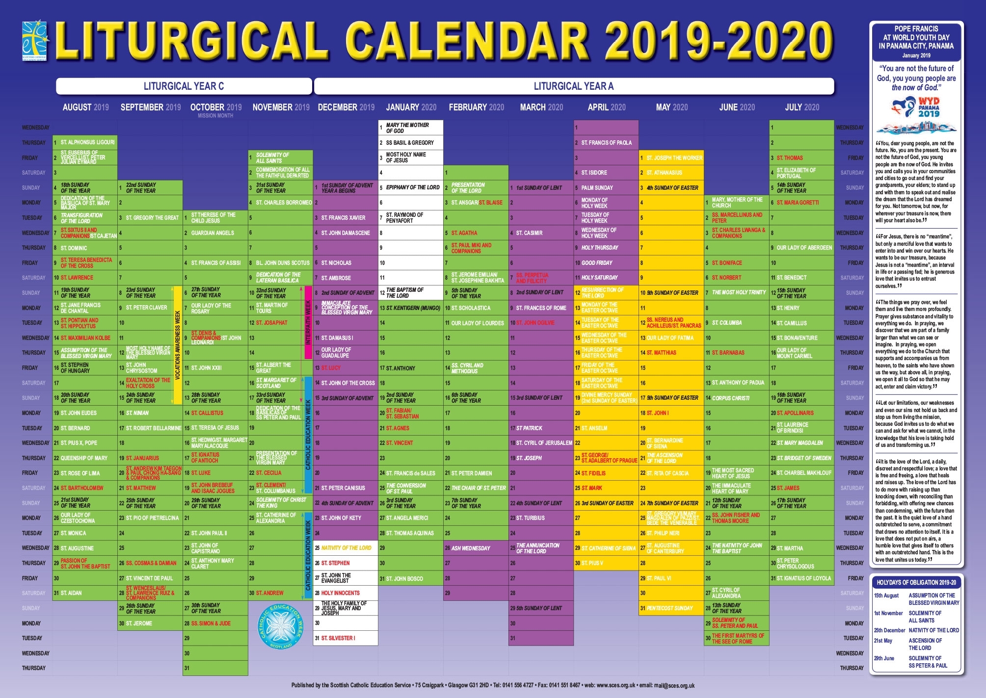 Scottish Catholic Education Service | Sces | Liturgical within Liturgical Calendar For Yearr 2020