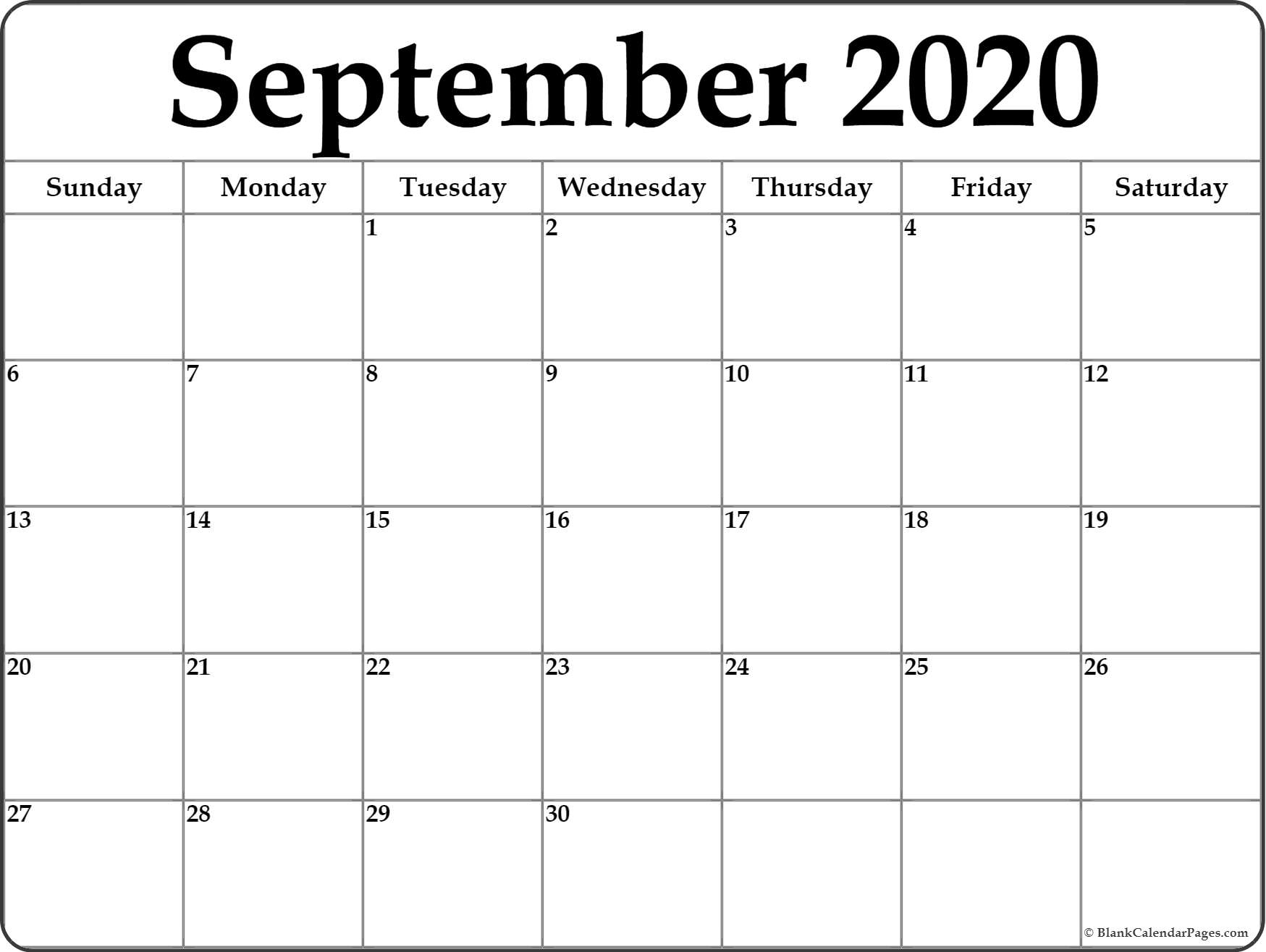 September Monthly Calendar 2020 - Colona.rsd7 pertaining to Printable Calendar 2020 Monthly Free