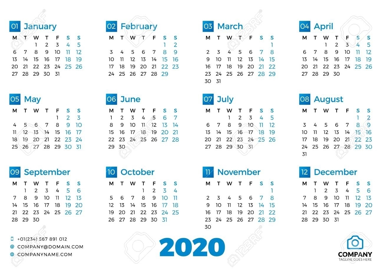 Simple Calendar Template For 2020 Year. Week Starts On for 2020 Printable Calendars Beginning With Monday