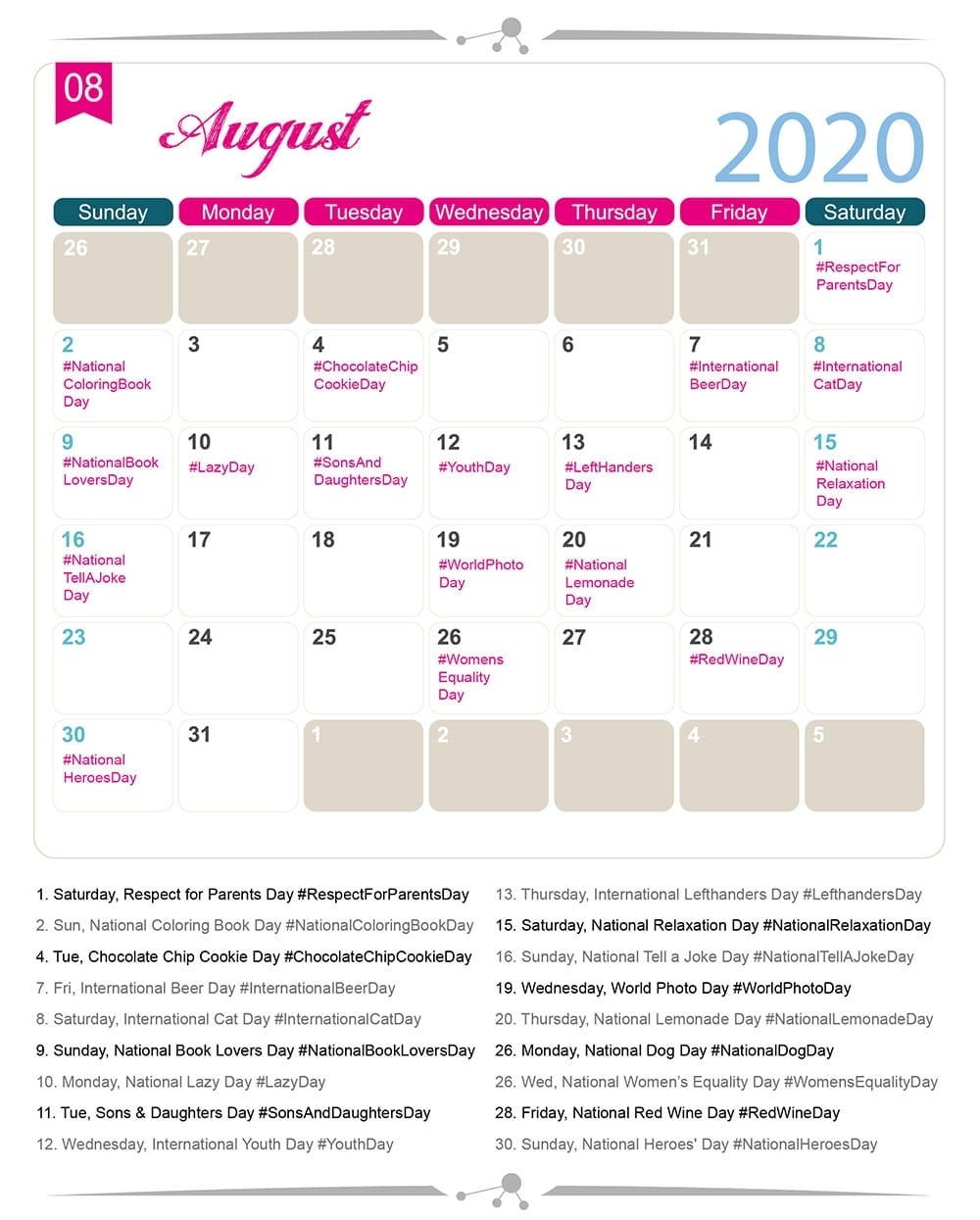 The 2020 Social Media Holiday Calendar - Make A Website Hub inside Please Find A Calendar On Line For Special Days Of The Year 2020