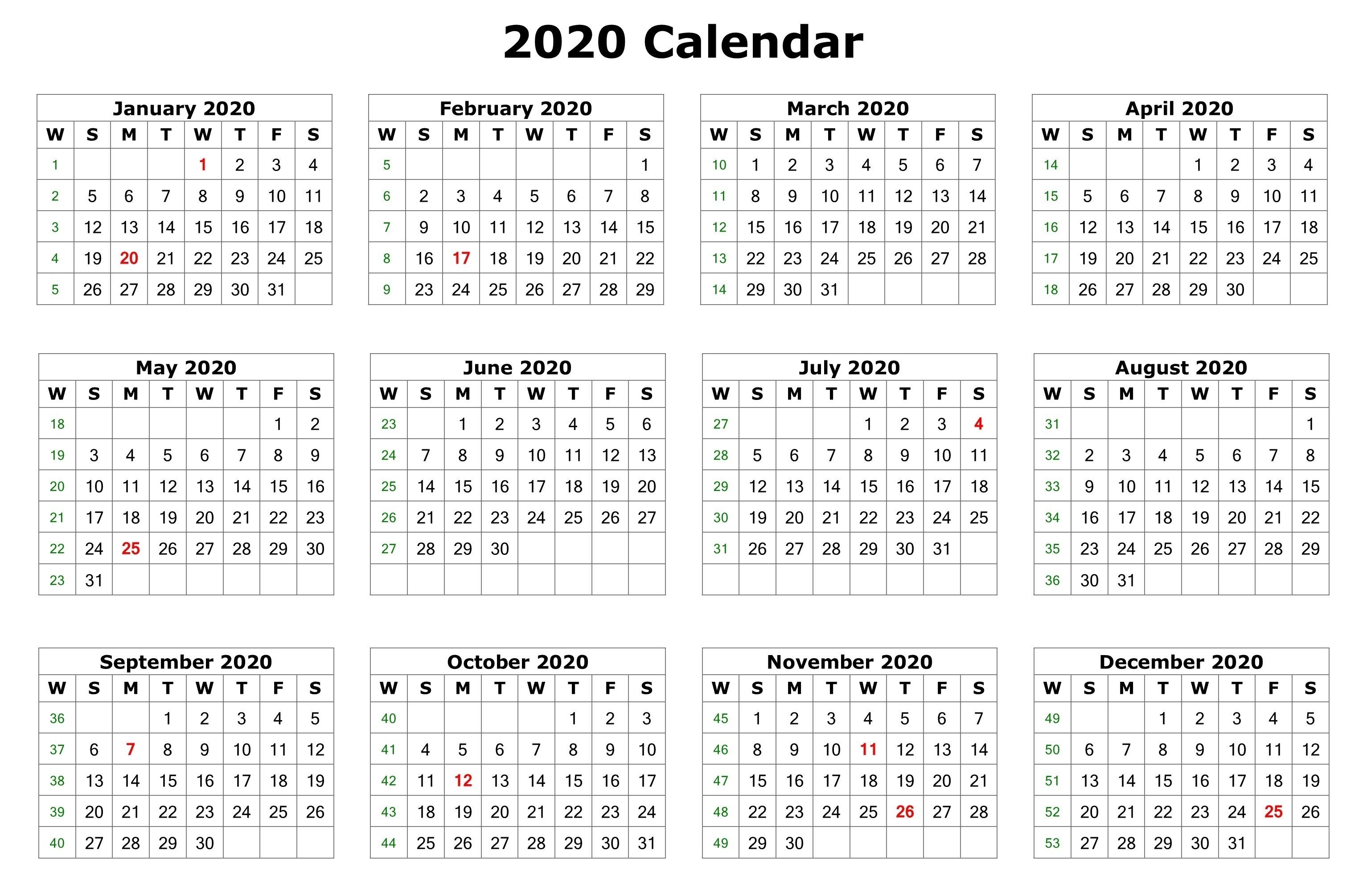 Twelve Month Calendar 2020 - Colona.rsd7 intended for Calendar 12-Com 2020 Monday Start