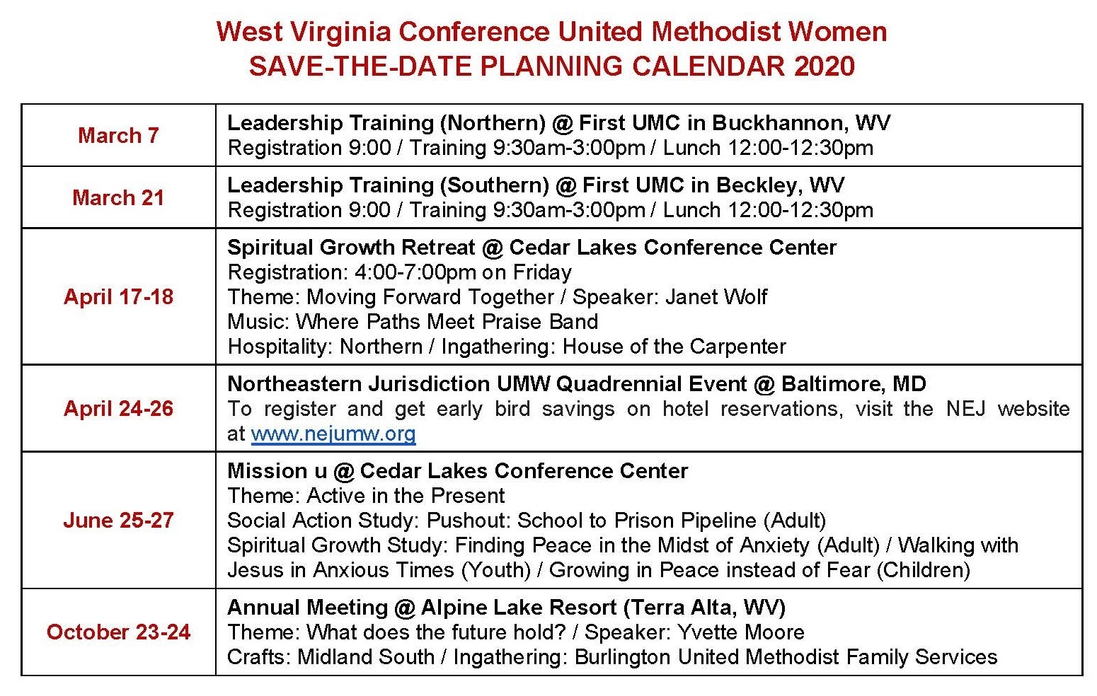 United Methodist Women (Umw) | West Virginia Conference Of intended for Downloadable Umc Liturgical Calendar 2020