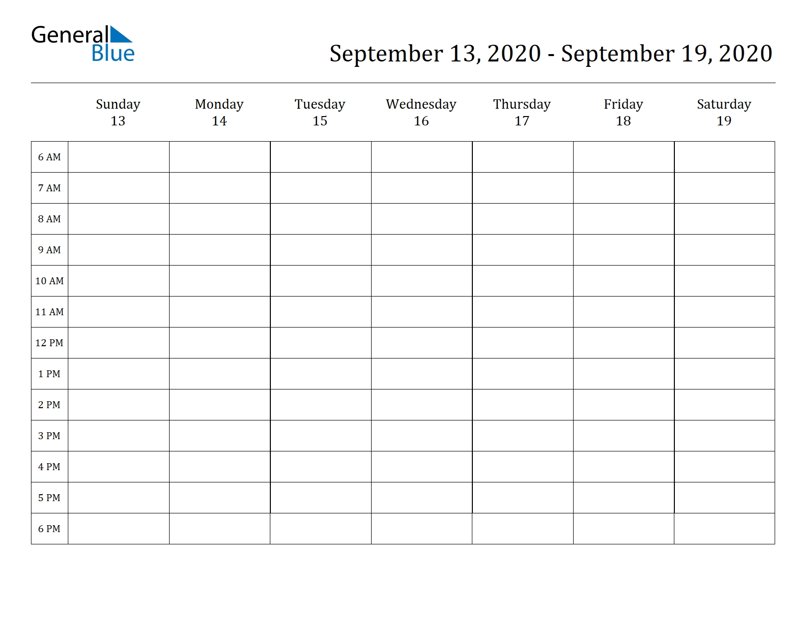 Weekly Calendar | September 13, 2020 To September 19, 2020 pertaining to Weekly Am And Pm Calendar