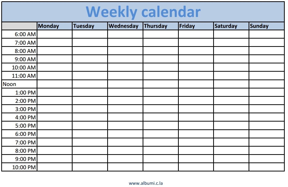 Weekly Calendar Template With Times - Colona.rsd7 pertaining to Blank Weekly Calendays With Time