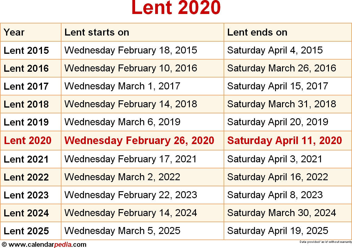 When Is Lent 2020? regarding Liturgical Calendar 2020 Catholic Printable