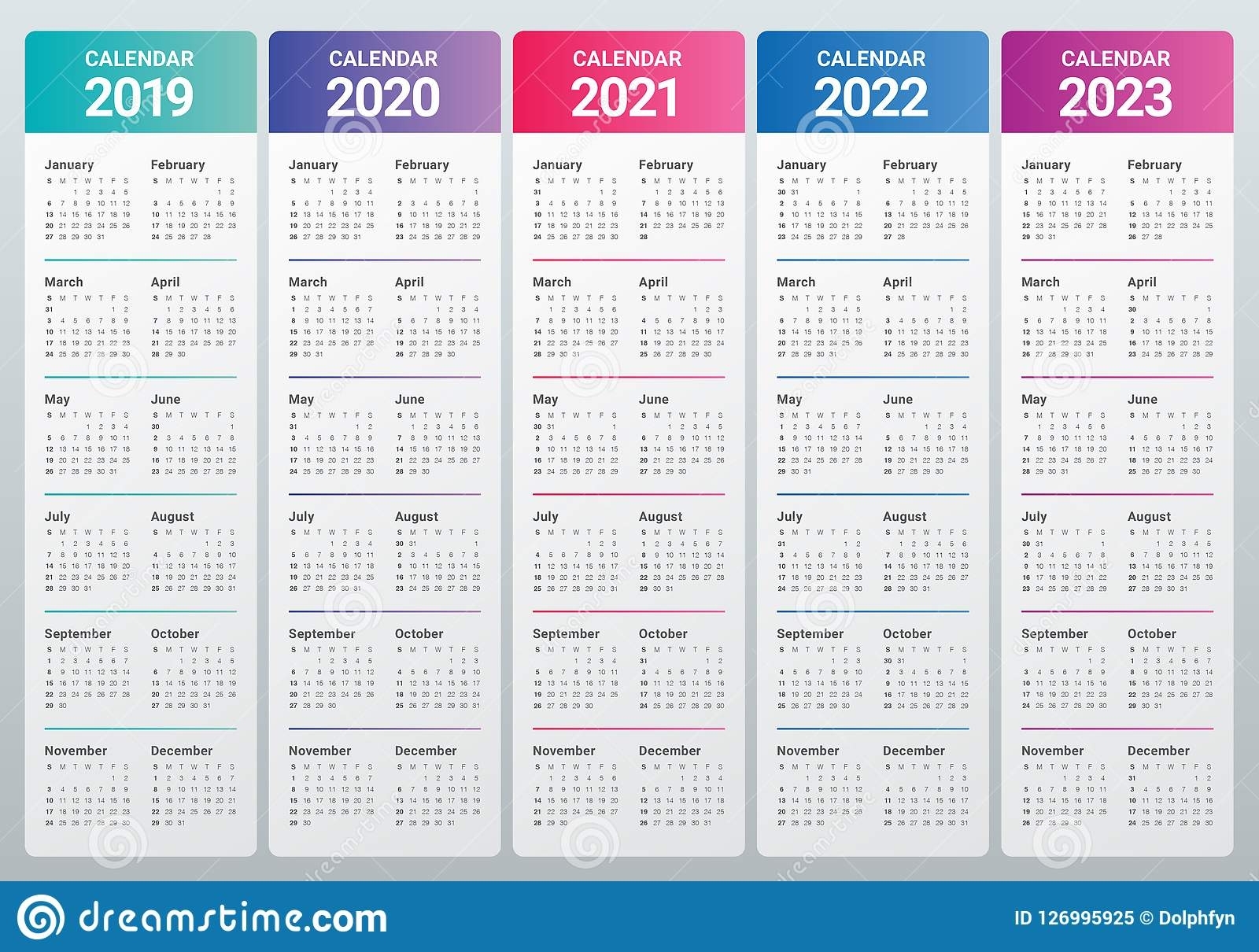 Year 2019 2020 2021 2022 2023 Calendar Vector Design pertaining to Calendar For 2020 To 2023