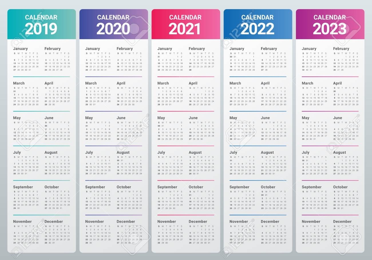 Year 2019 2020 2021 2022 2023 Calendar Vector Design Template,.. intended for 2019 - 2023 Calendar Printable