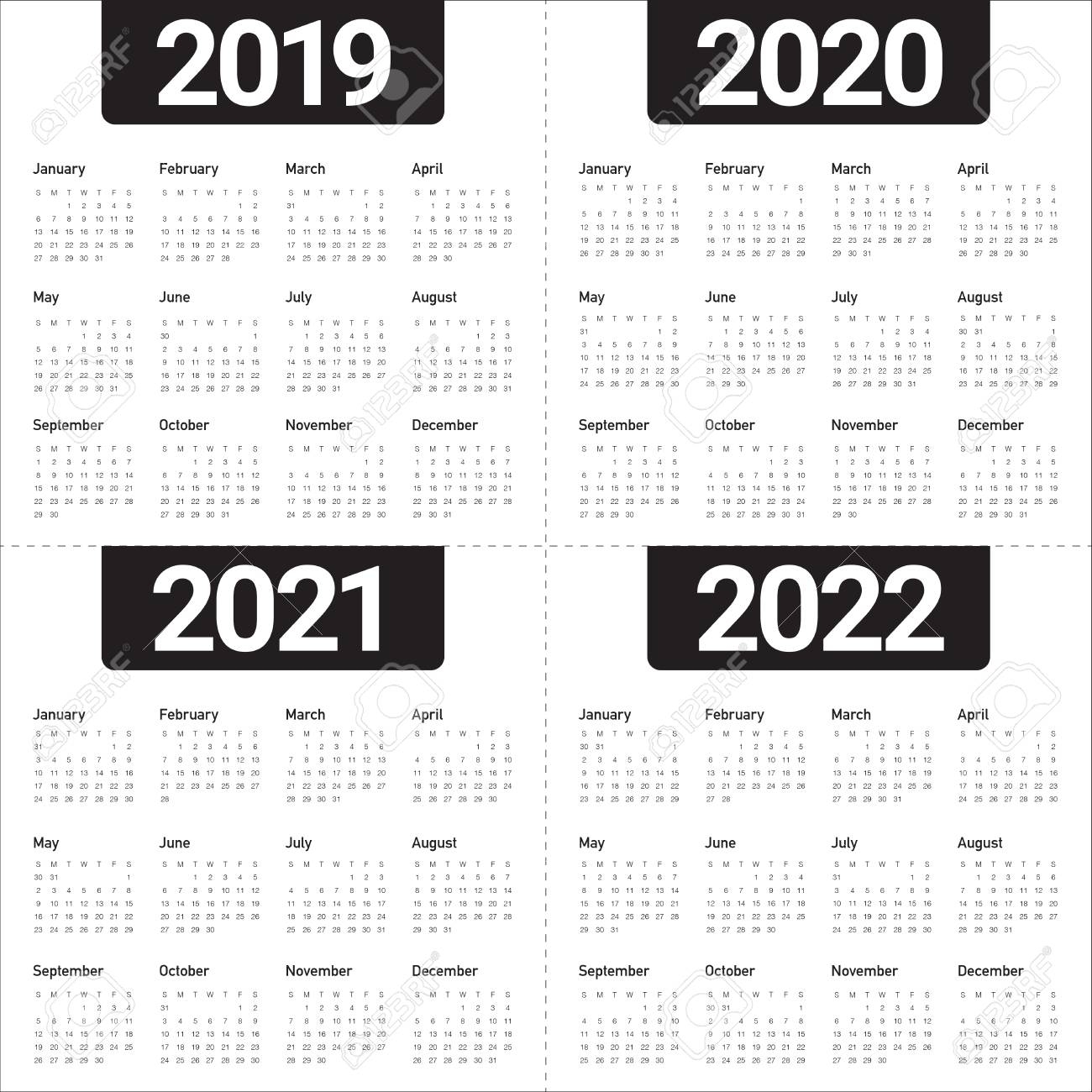 Year 2019 2020 2021 2022 Calendar Vector Design Template, Simple.. regarding 2019 2022 Year Calendar Printable