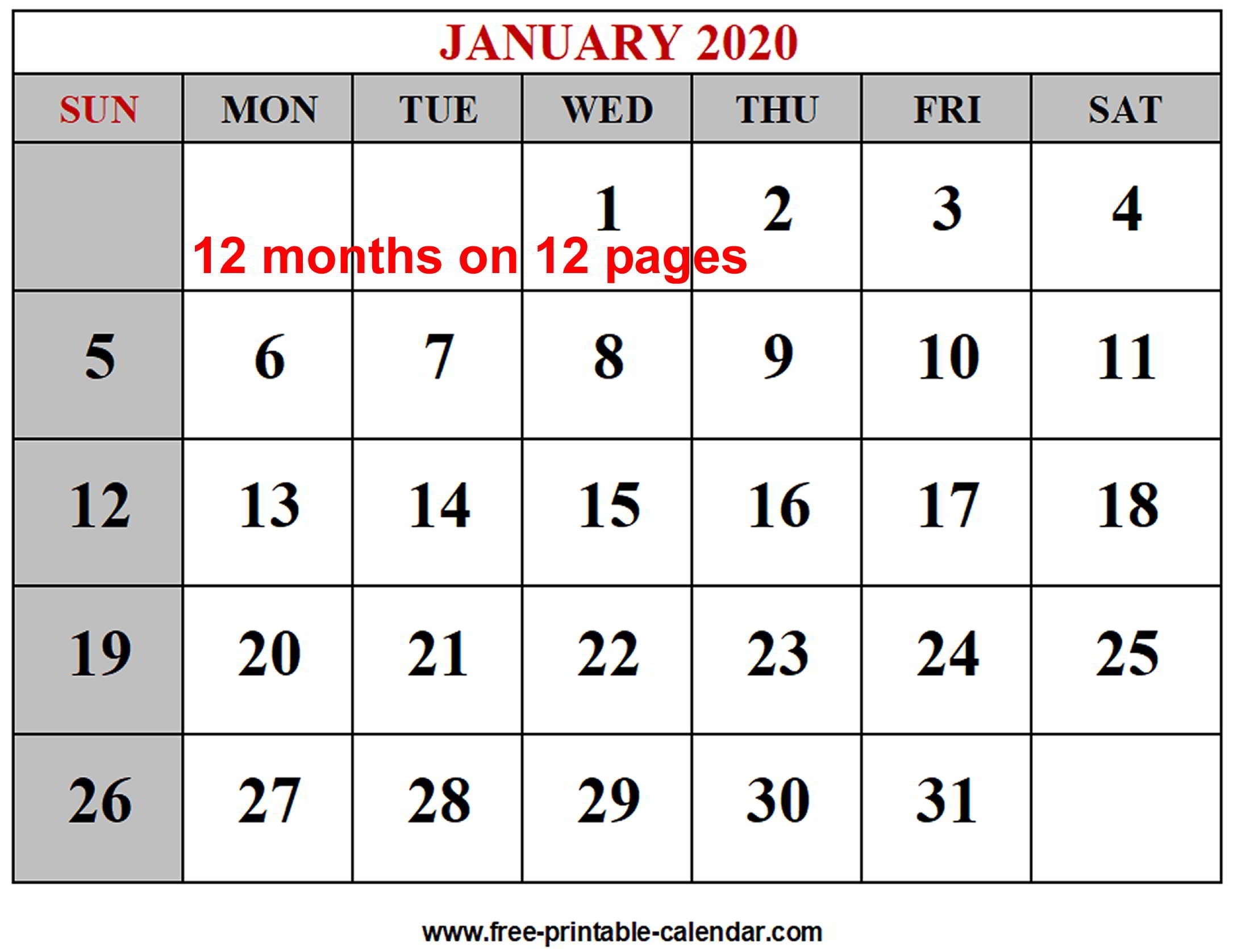 Year 2020 Calendar Templates - Free-Printable-Calendar throughout Download Free Printable 2020 Calendar