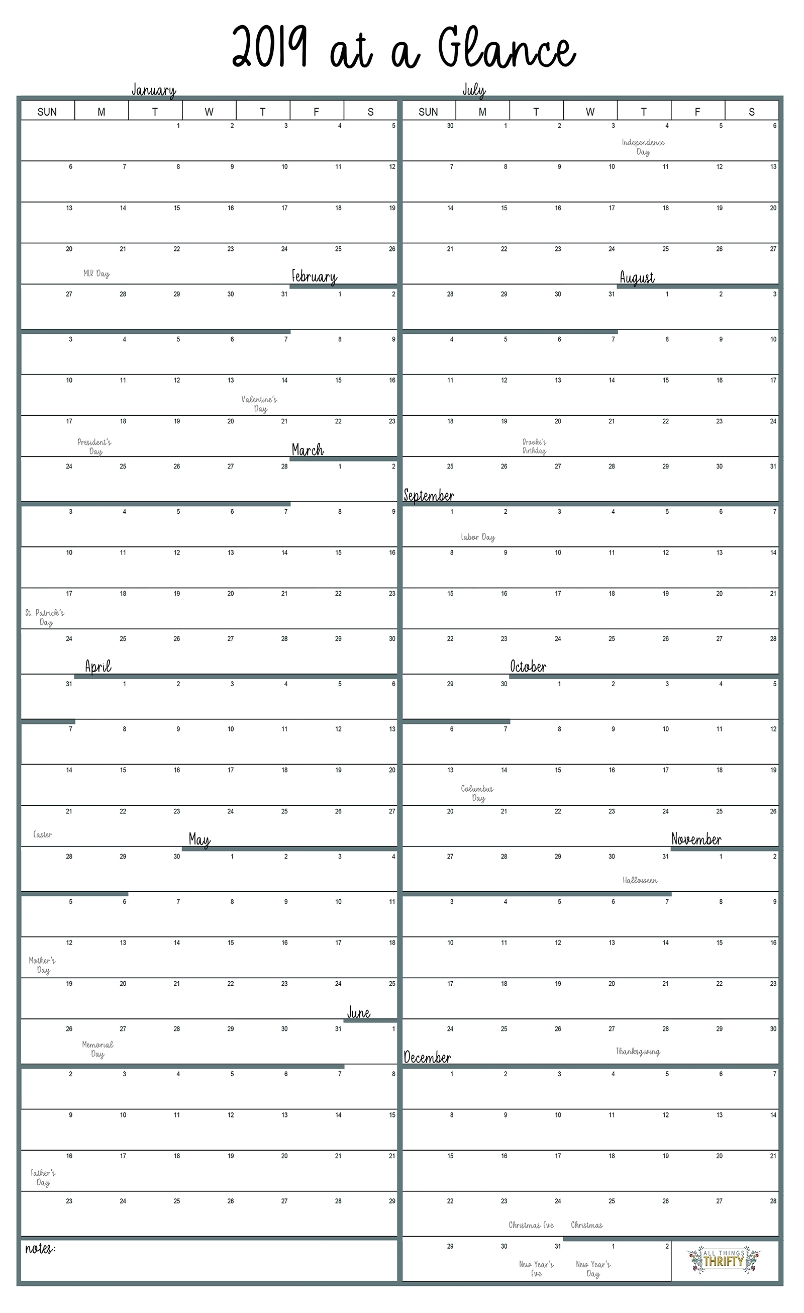 Year At A Glance Free Printable Calendar | All Things inside Free Printable Year At A Glance Calendar
