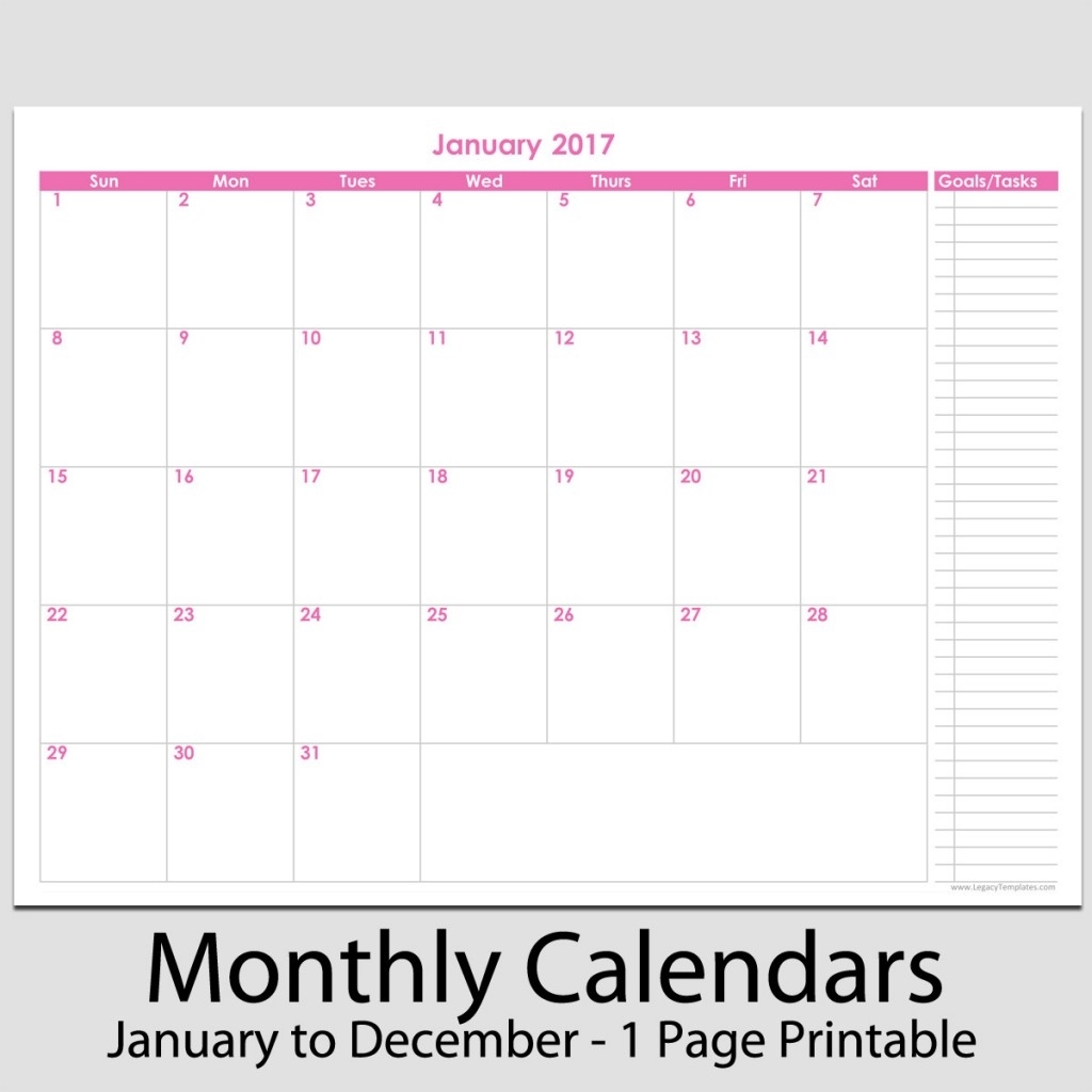 2017 - 12 Month Calendar With Tasks - 8 1/2&quot; X 11&quot; | Legacy with regard to 8.5 X 11 Calendar Pages