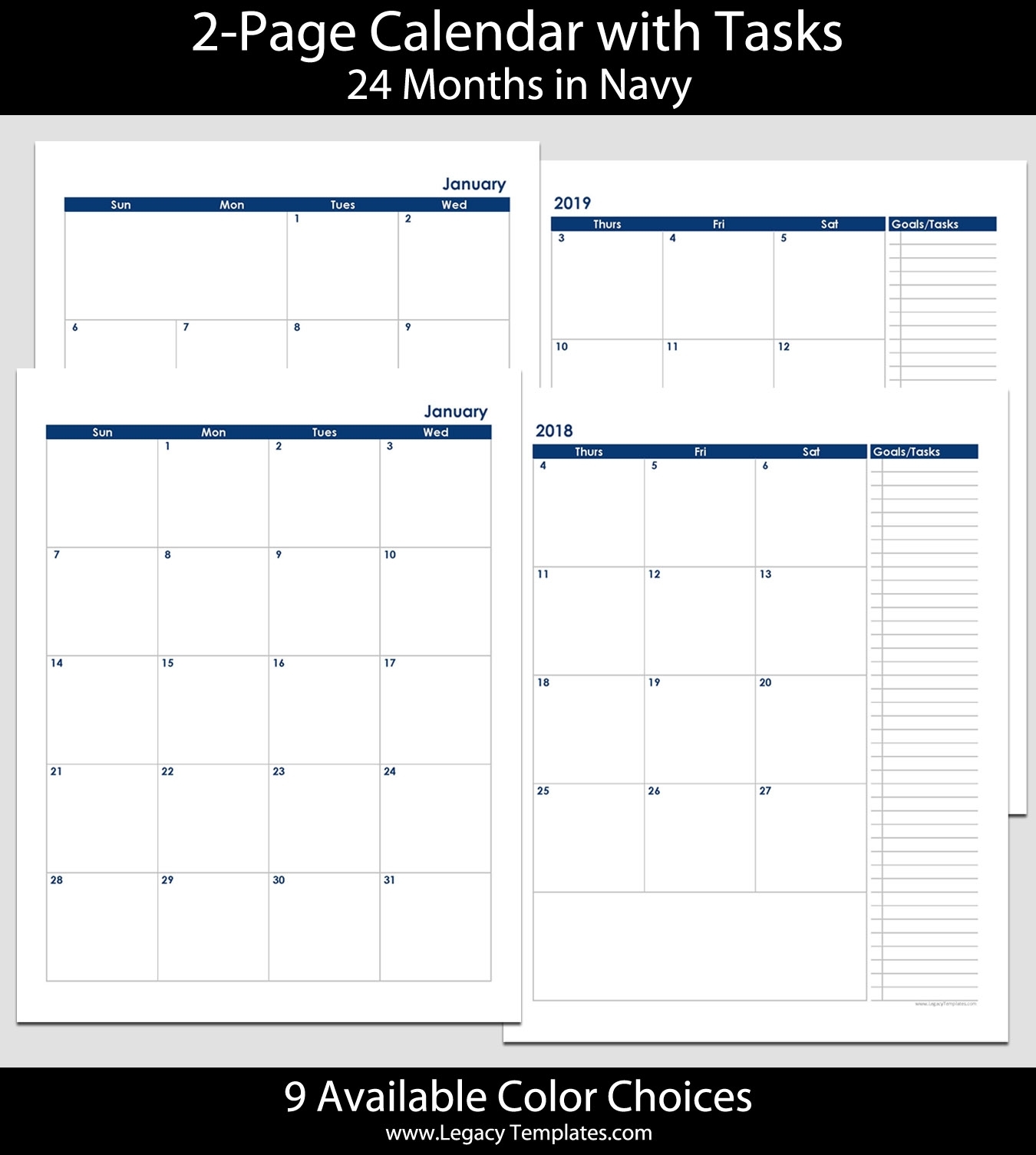 2018 &amp; 2019 24-Month 2-Page Calendar – 8 1/2″ X 11″ | Legacy for 8.5 X 11 Calendar Pages