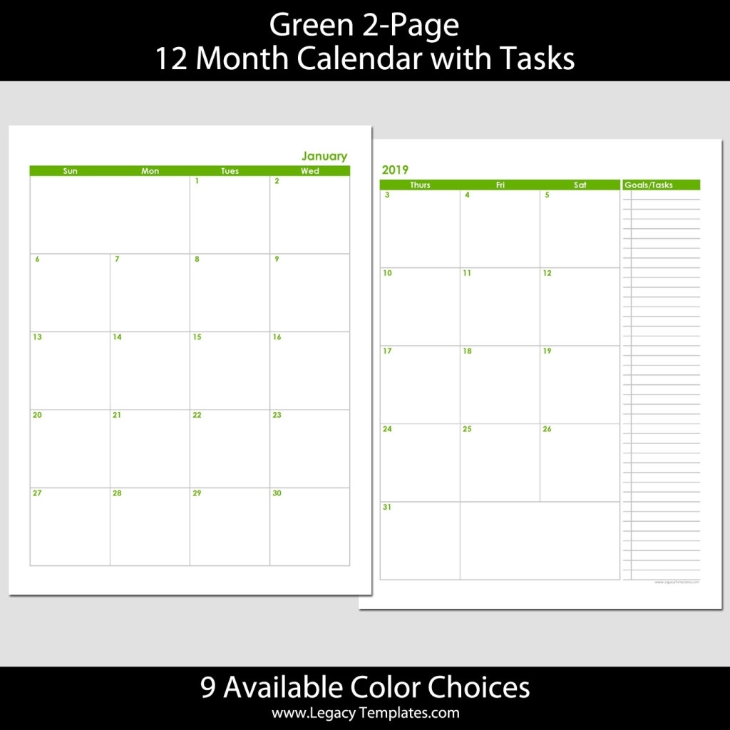 2019 12-Month 2-Page Calendar – 8.5 X 11 | Legacy Templates within 8.5 X 11 Calendar Pages