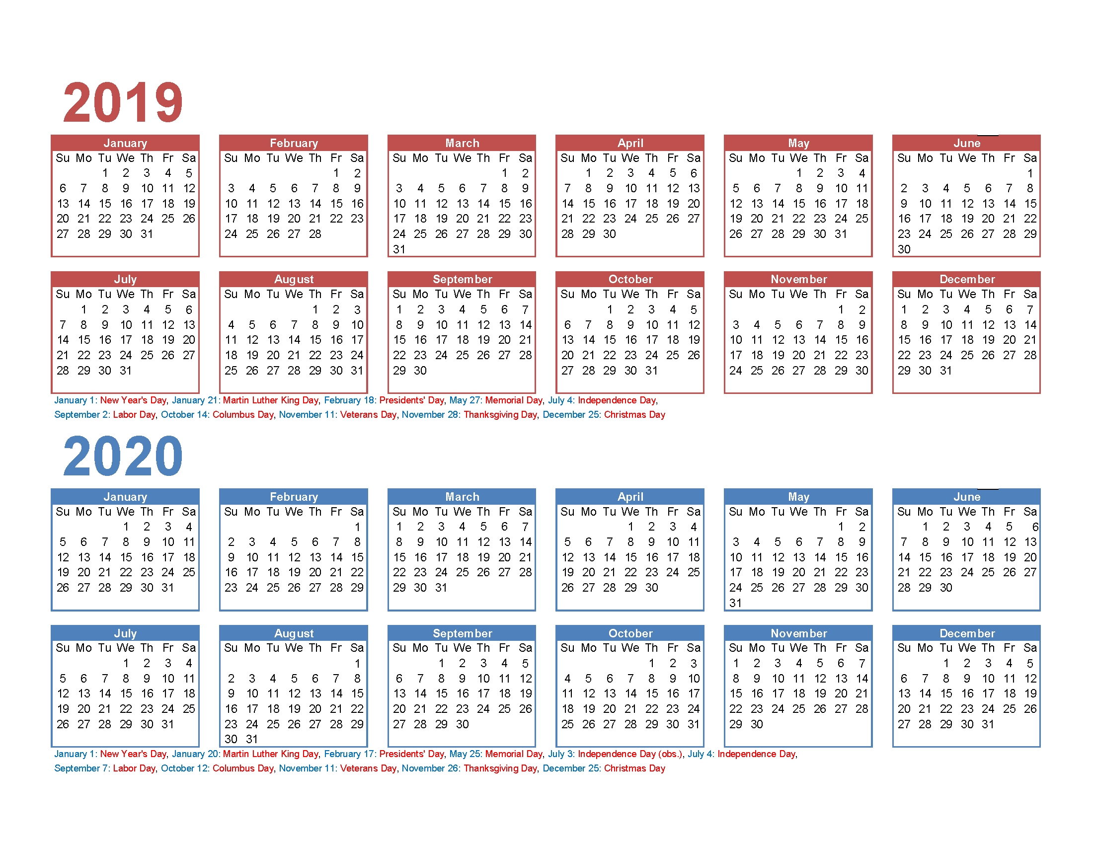 2019 Free Printable Calendars Without Downloading