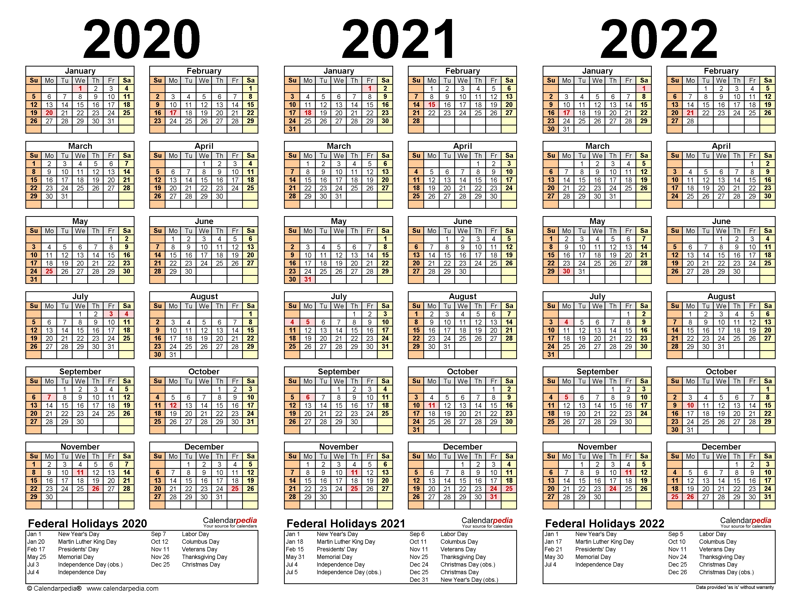 2020-2022 Three Year Calendar - Free Printable Pdf Templates with regard to Calendars In 2020 2021 And 2022
