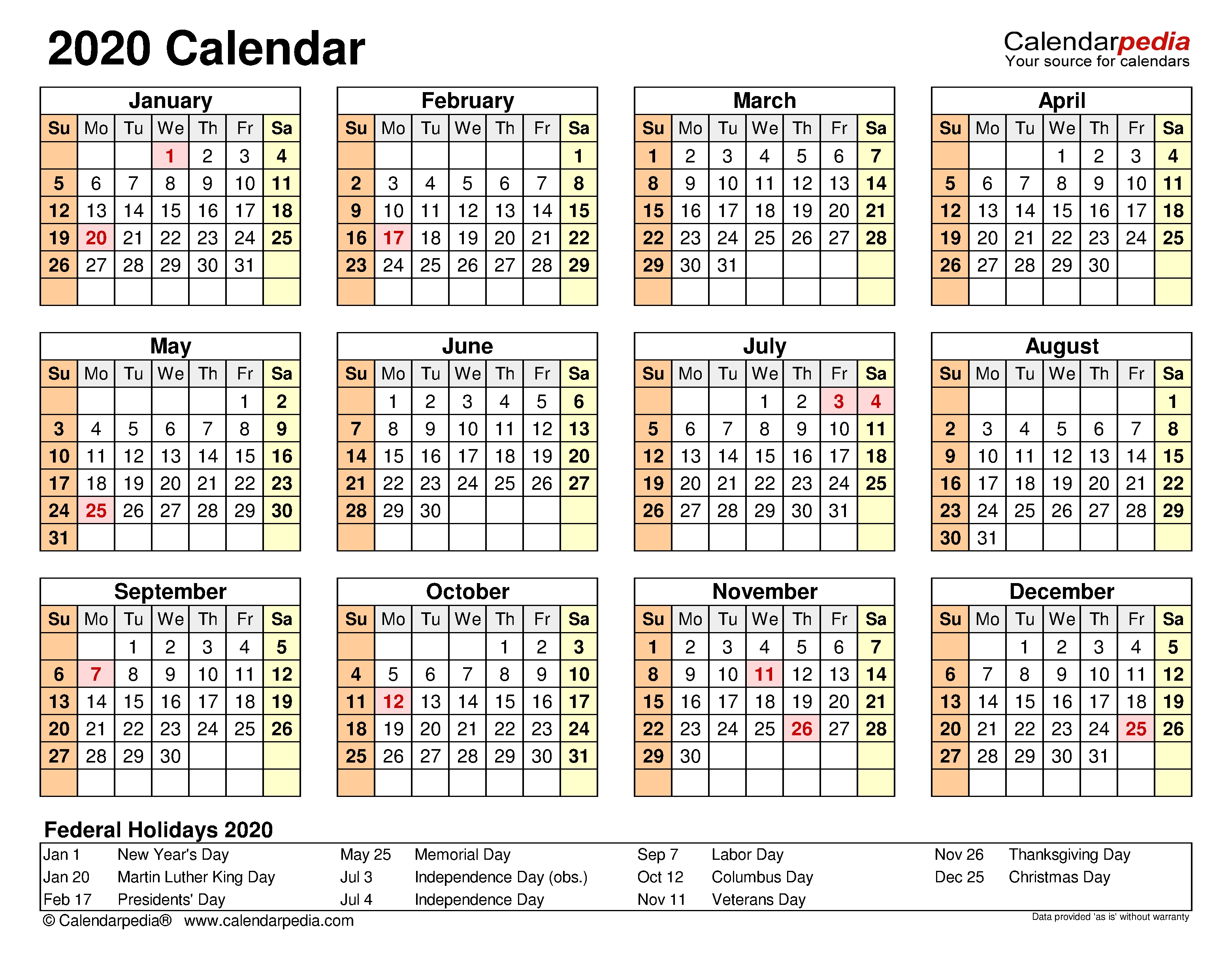 Employee Attendance Calendar 2020 Printable