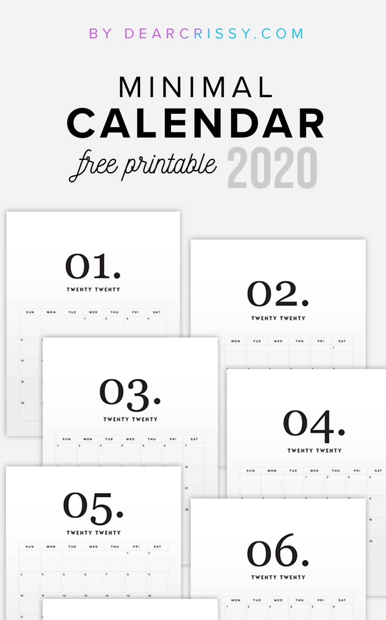 2020 Free Printable Calendar - Minimal Modern Calendar for Minimal Calendar January 2020 Printable Monday To Sunday
