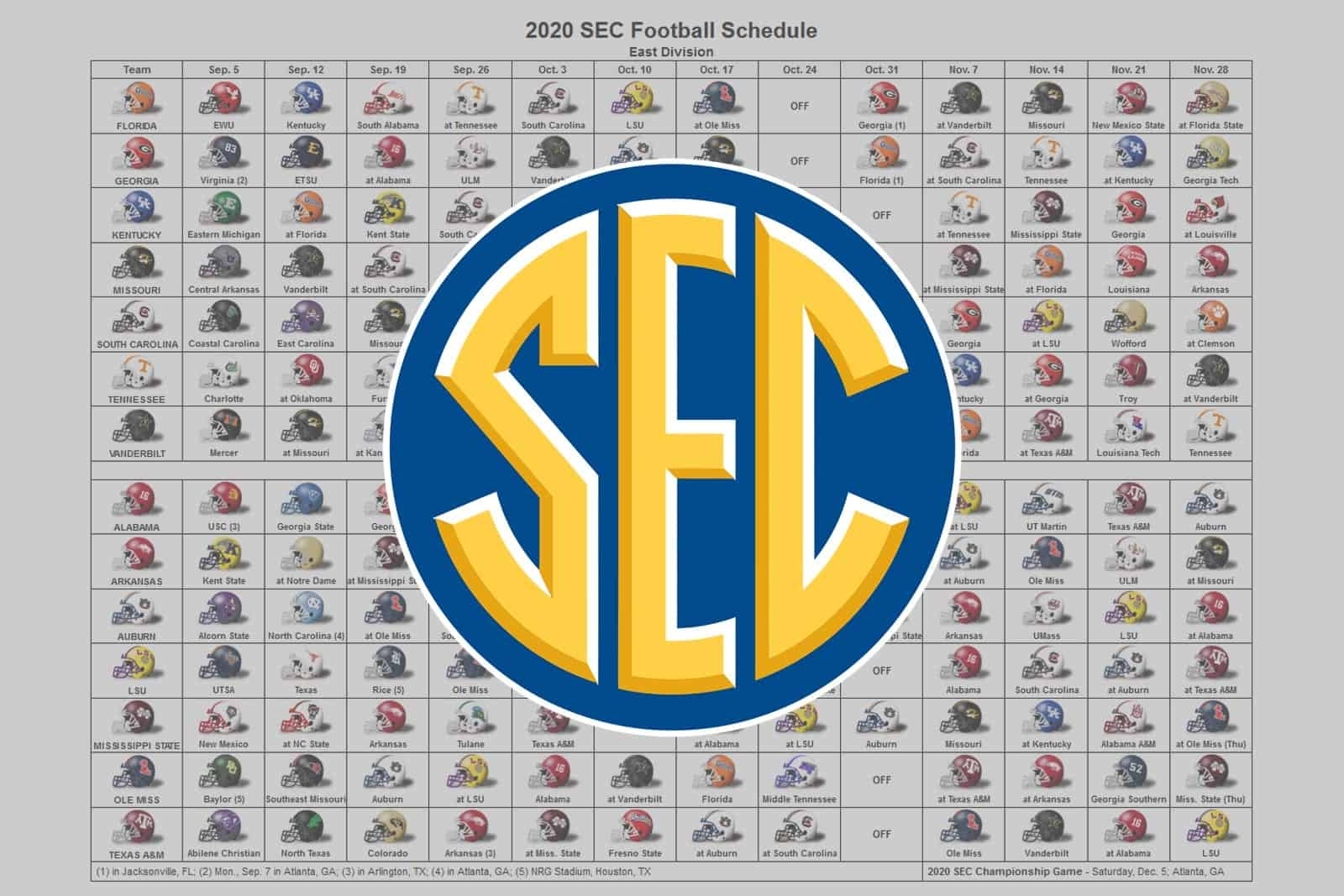 2020 Sec Football Helmet Schedule for Free Printable Nfl Schedule 2019 2020