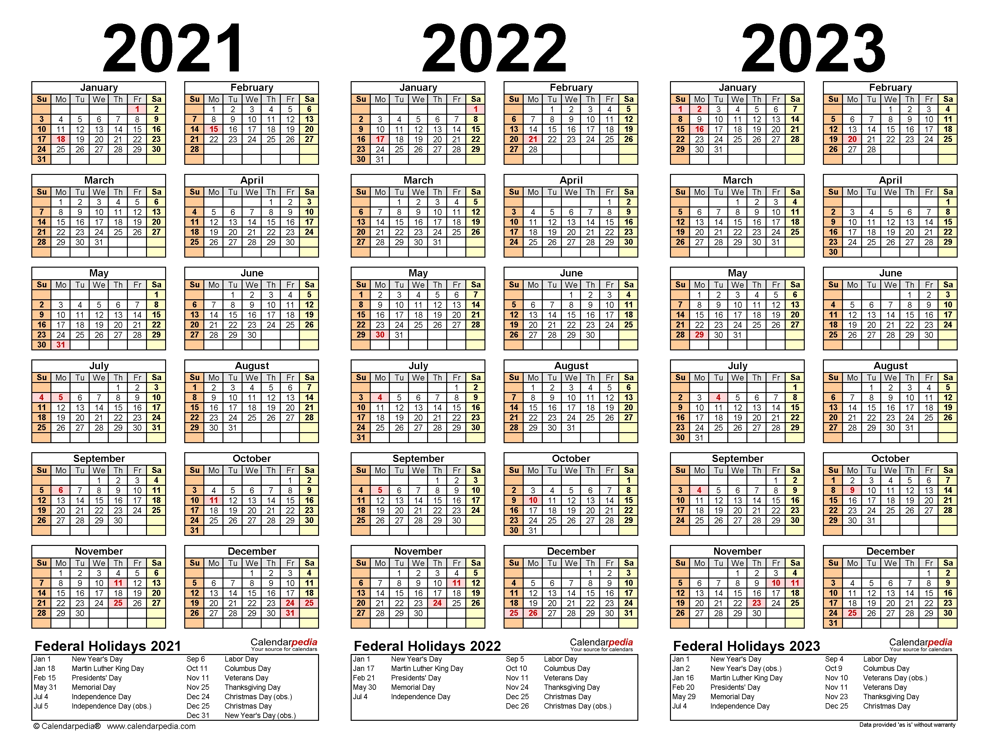2021-2023 Three Year Calendar - Free Printable Word Templates for 2020 2021 2022 2023 Calendar Printable One Page