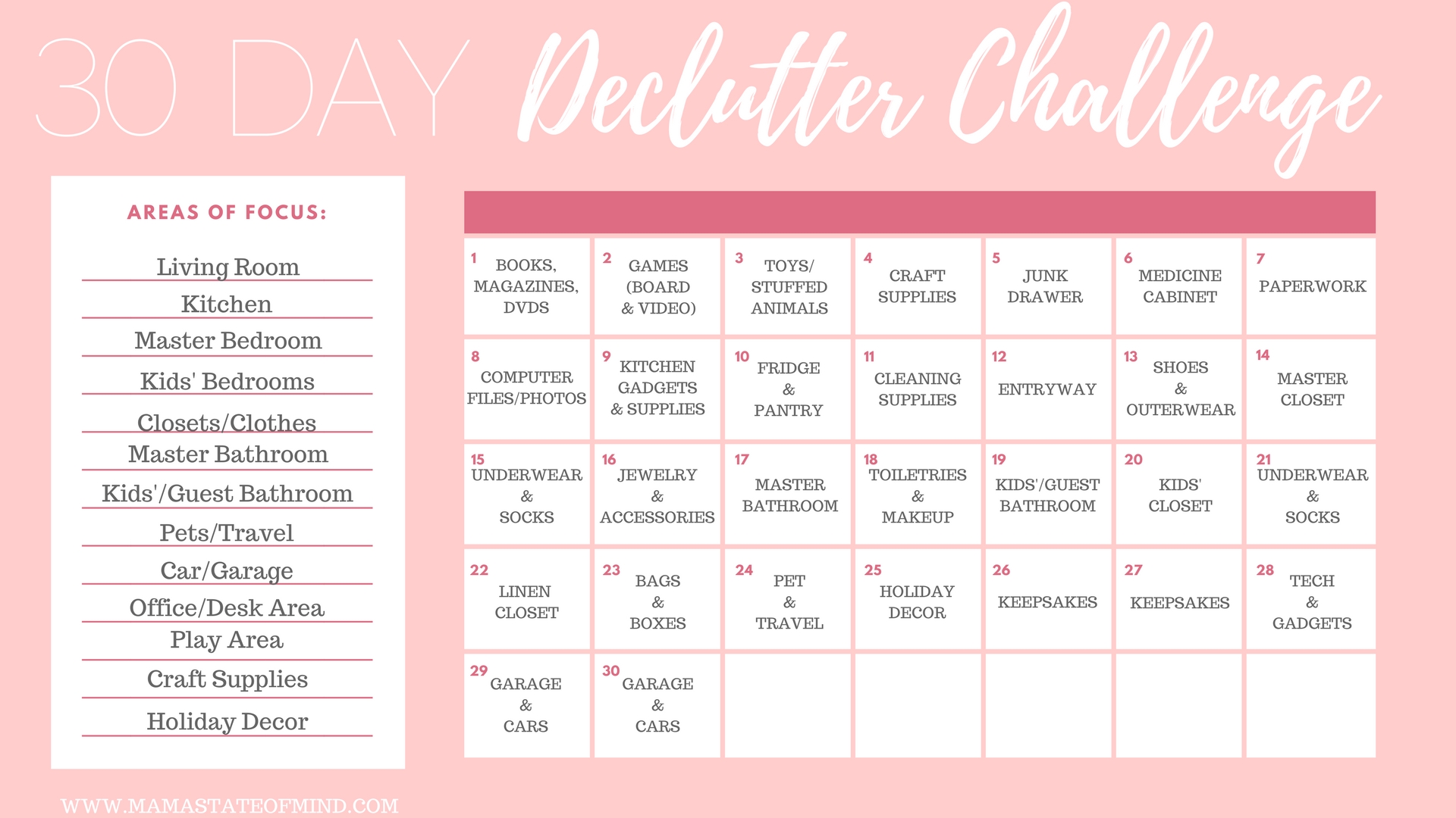 30 Day Declutter Challenge - Mama State Of Mind with regard to 30 Day Declutter Challenge Printable
