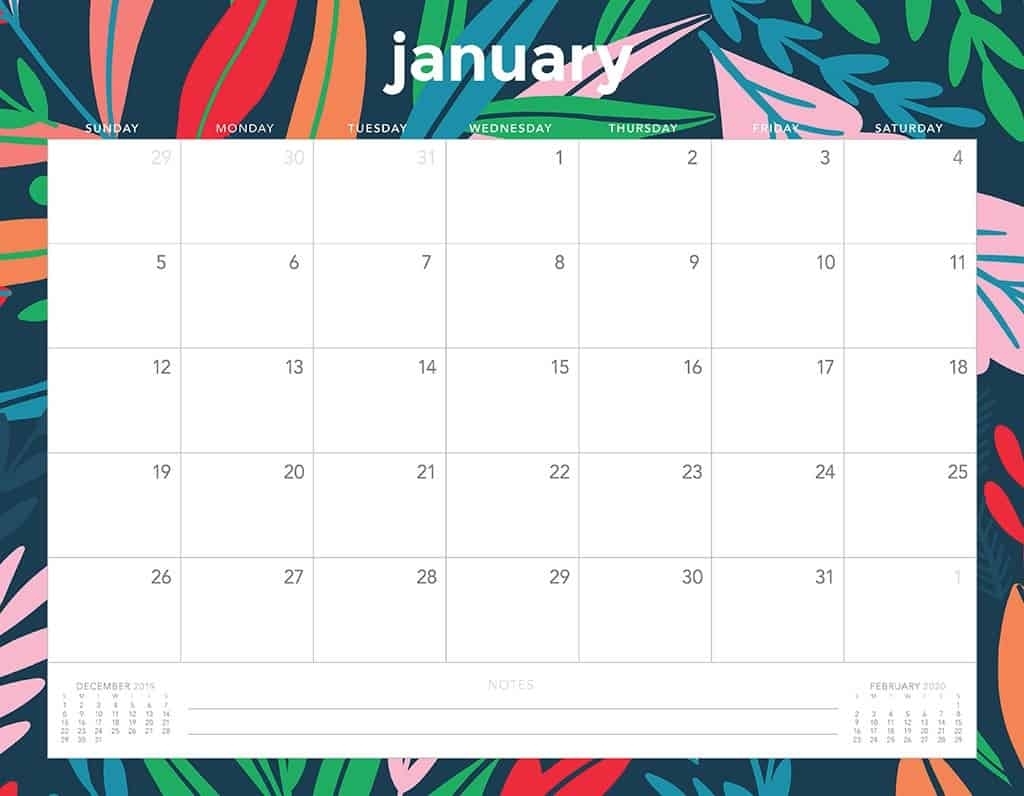 30 Minimalist January 2020 Calendars To Print within Minimal Calendar January 2020 Printable Monday To Sunday