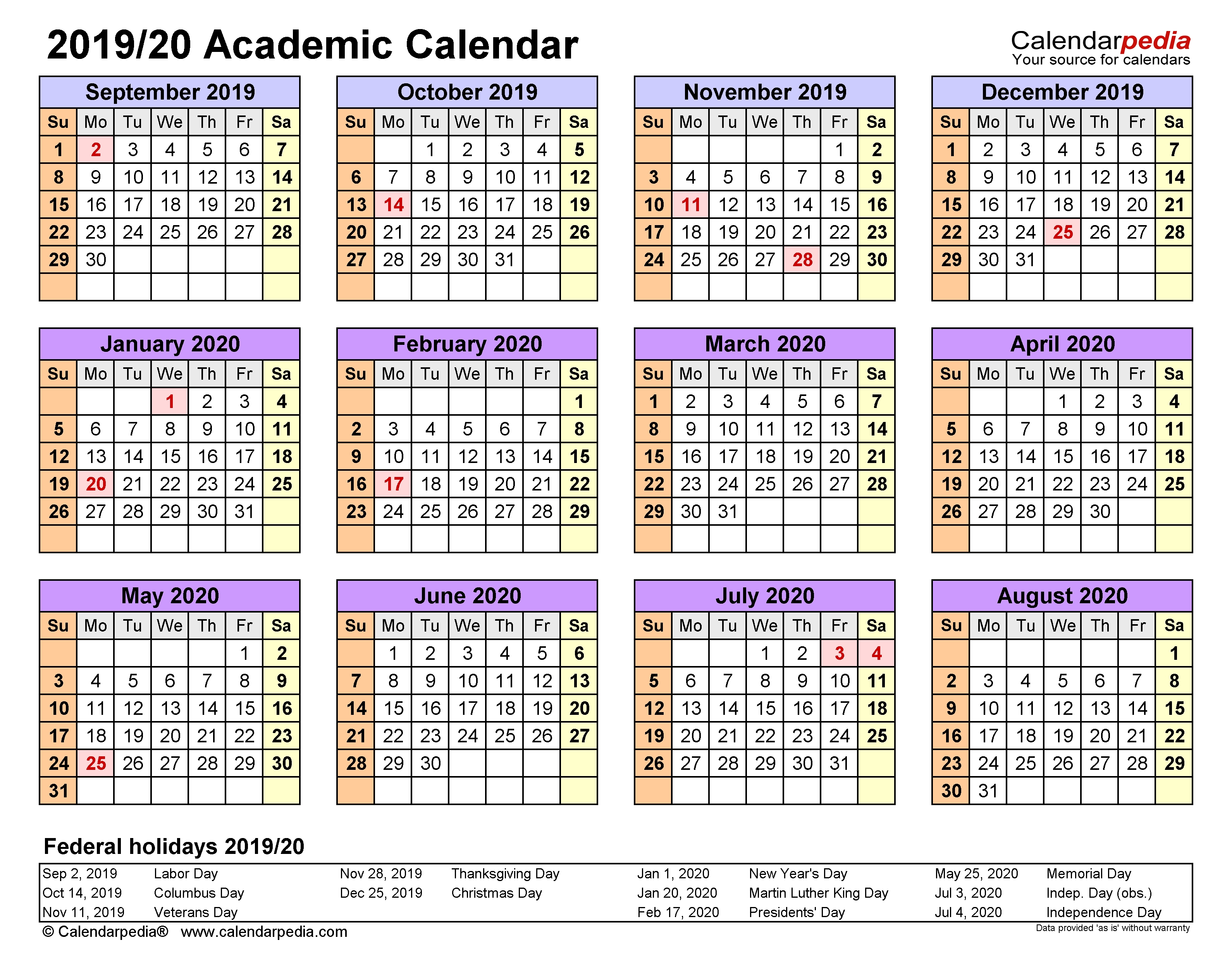 Academic Calendars 2019/2020 - Free Printable Word Templates in U Of T 2020-2021 Academic Calendar