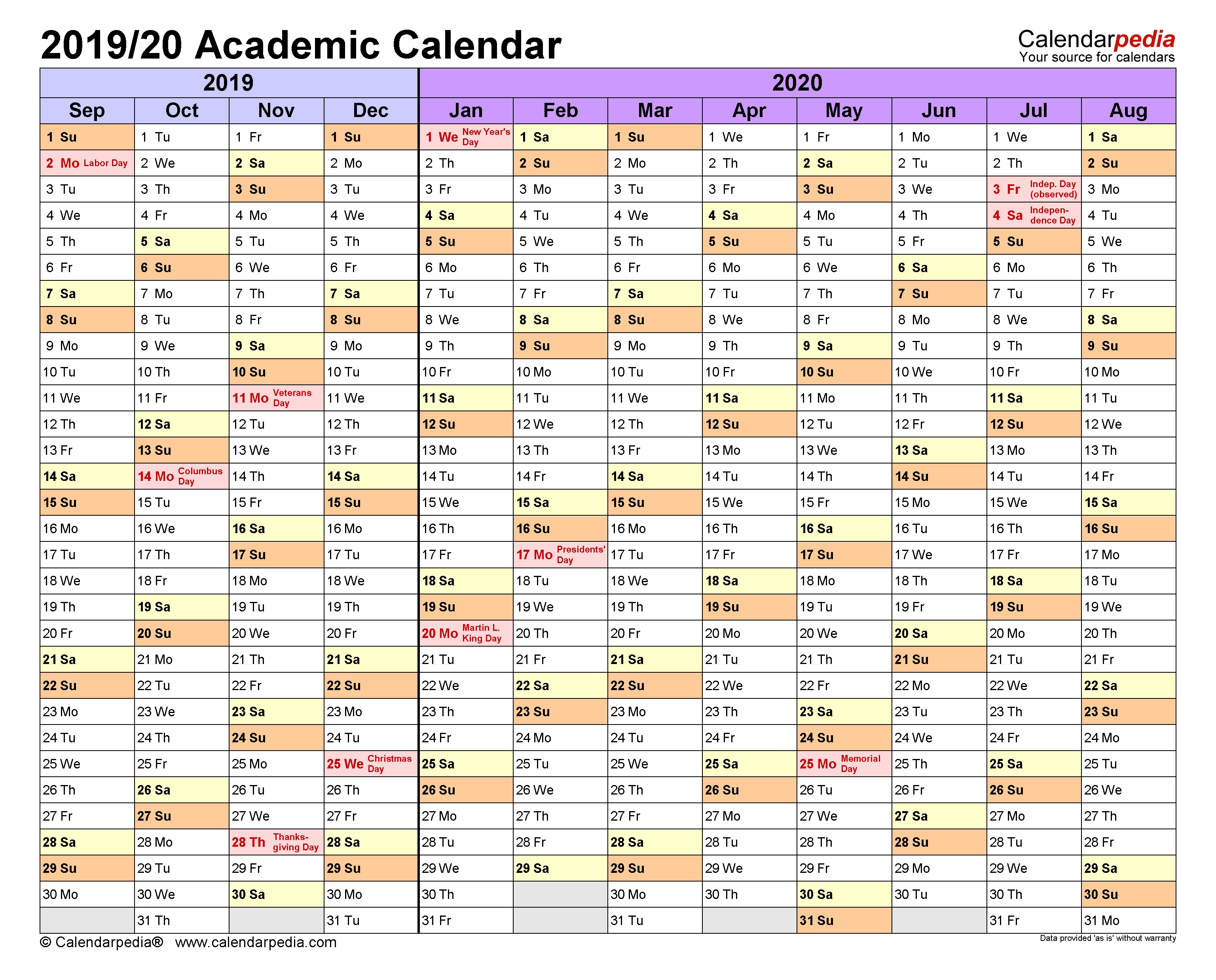 Academic Calendars 2019/2020 - Free Printable Word Templates intended for Free Printable Academic Calendar 2019-2020