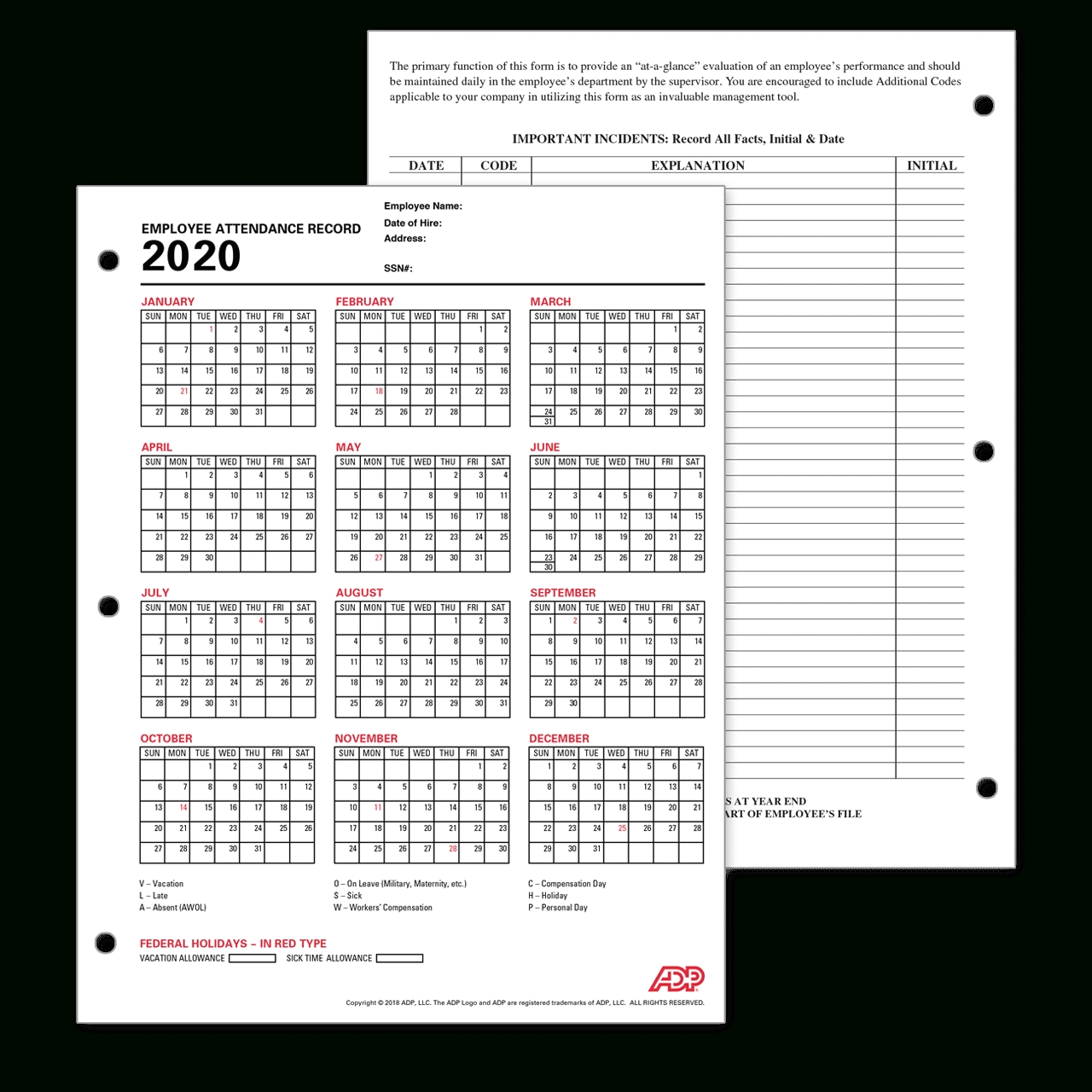 Adp Employee Attendance Record / Calendar with Free Employee Attendance Calendar 2020