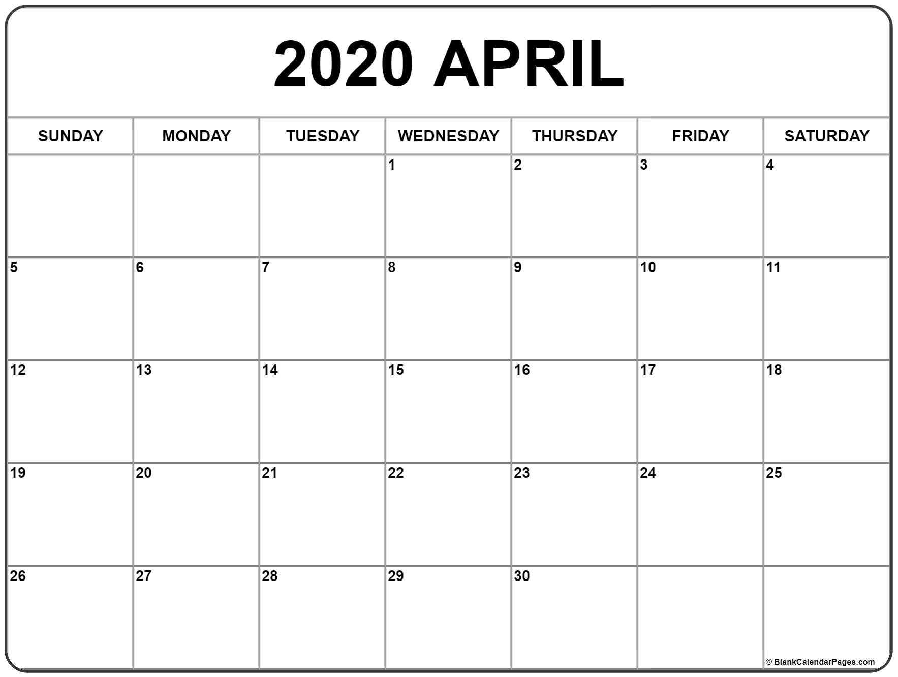 April 2020 Calendar | Free Printable Monthly Calendars within Free Monthly Printable Calendar 2020