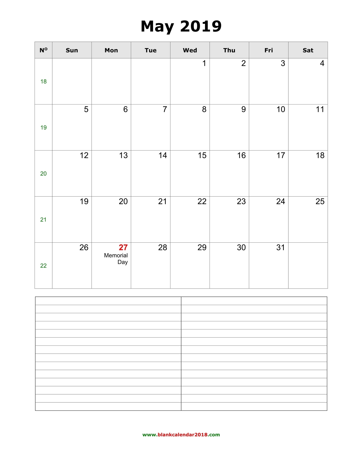 Blank Calendar For May 2019 in 2019 Calendar Downloadable Free Word