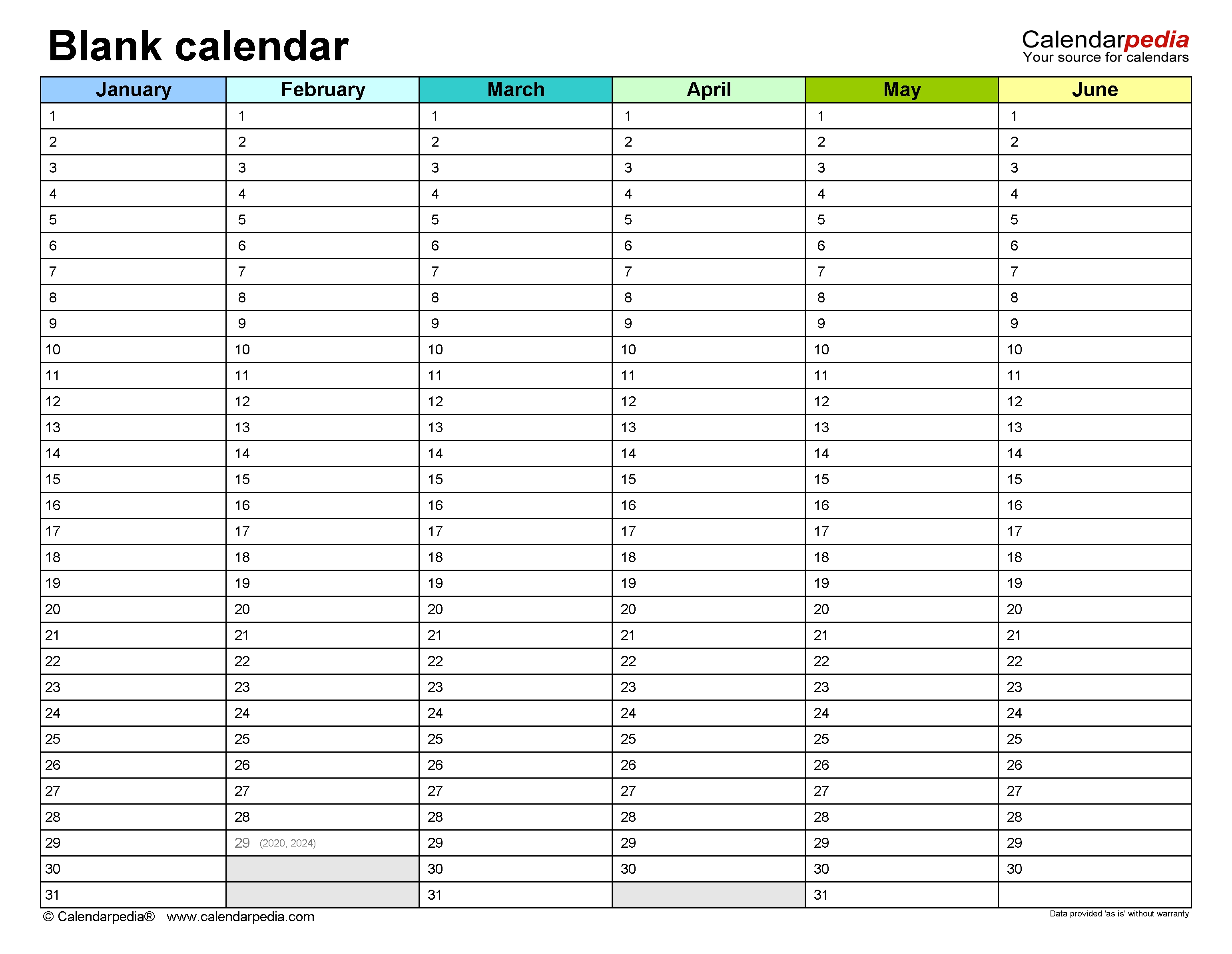 Blank Calendars - Free Printable Microsoft Word Templates with regard to Printable Template For Blank 2020 Year At A Glance Calendar