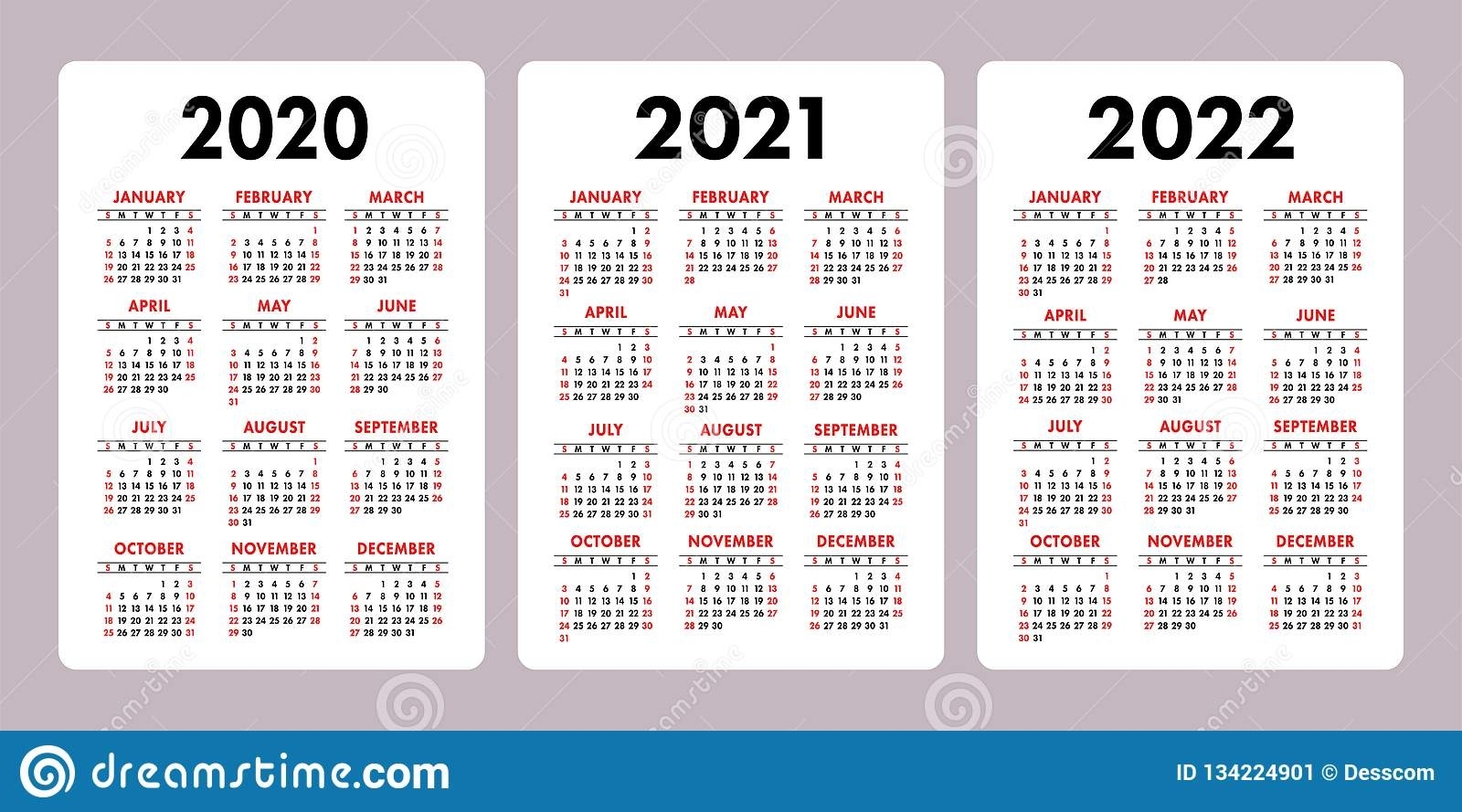 Calendar 2020, 2021, 2022 Years. Vertical Vector Calender for Calendars In 2020 2021 And 2022