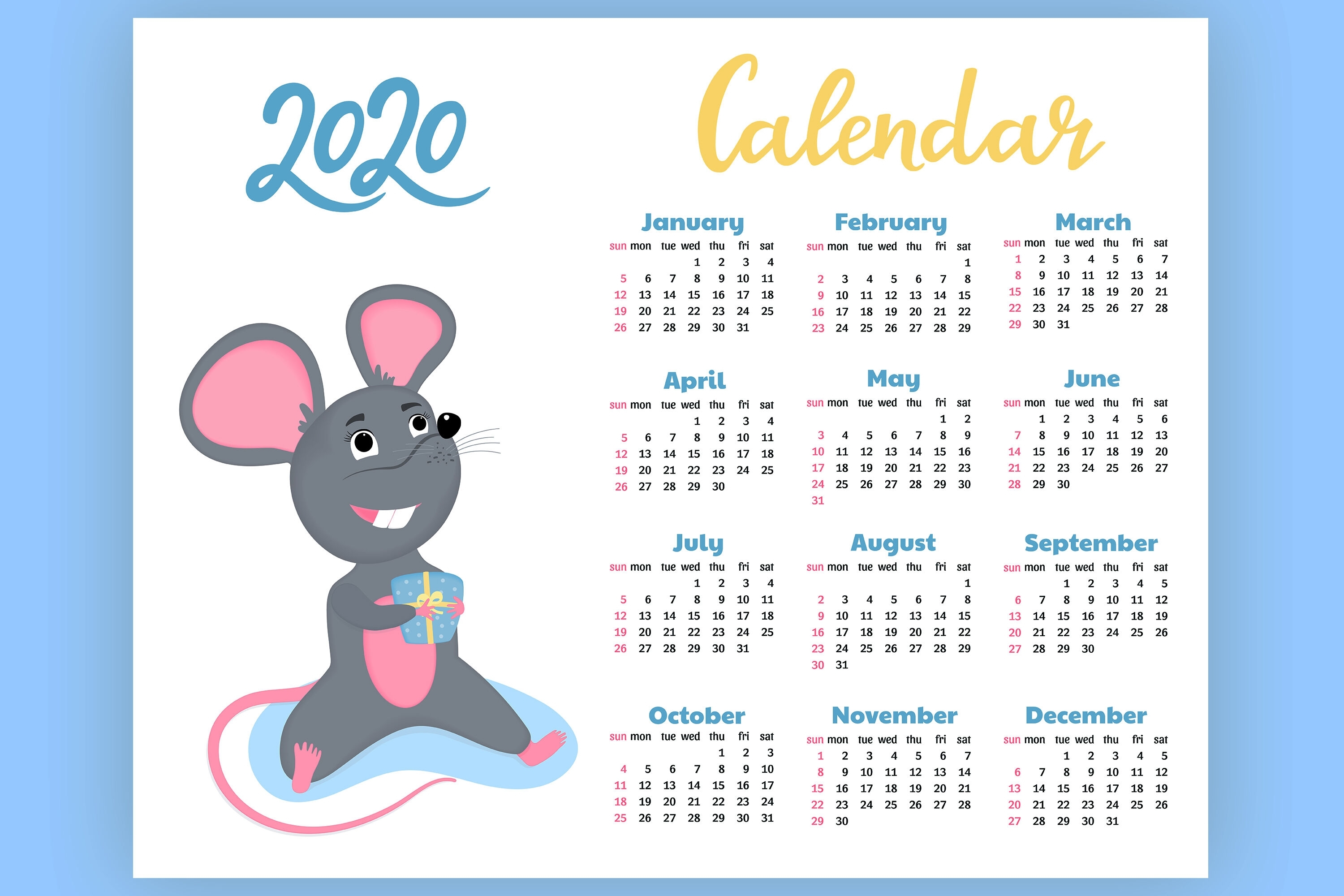 Calendar For 2020 From Sunday To Saturday. Year Of The Rat inside Calendar Sunday To Saturday 2020