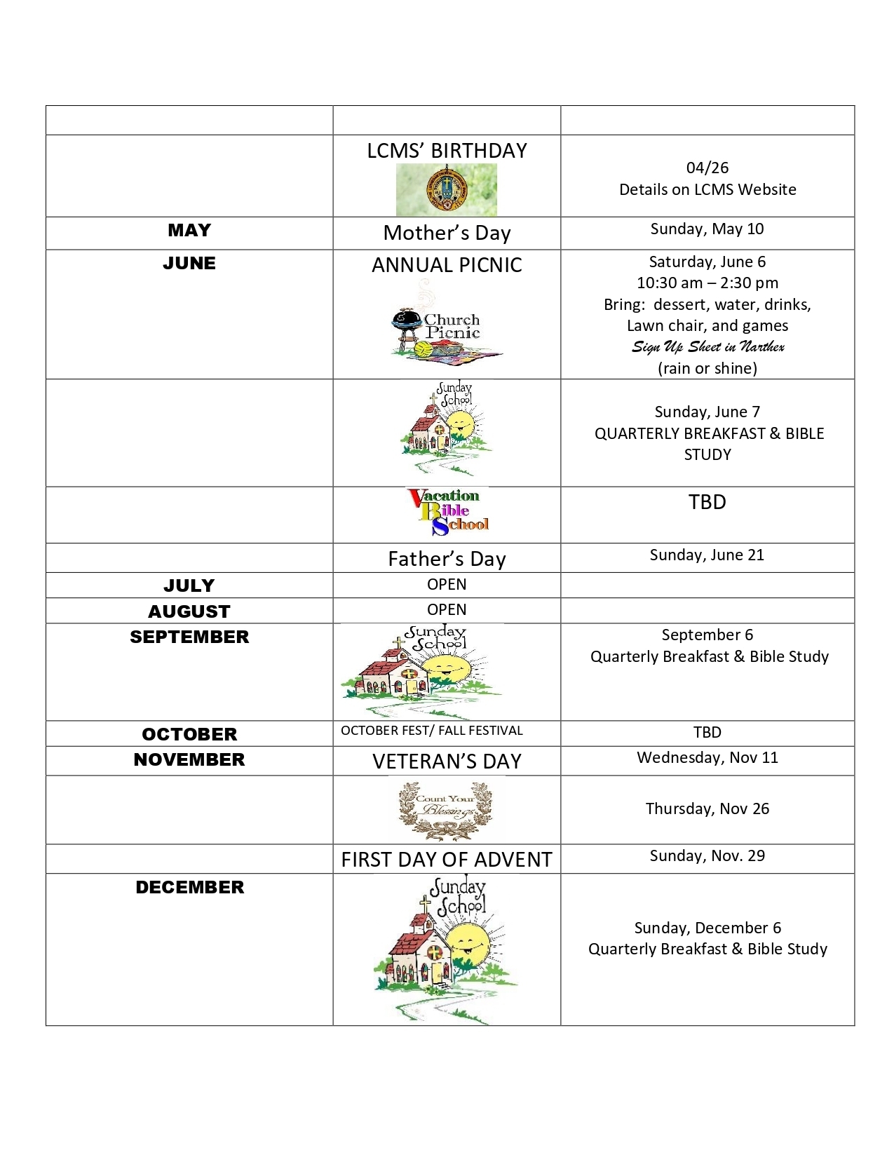 Calendar Of Church Events: Shreveport, La | Faith Lutheran throughout Liturgical Calendar 2020 Pdf Lutheran