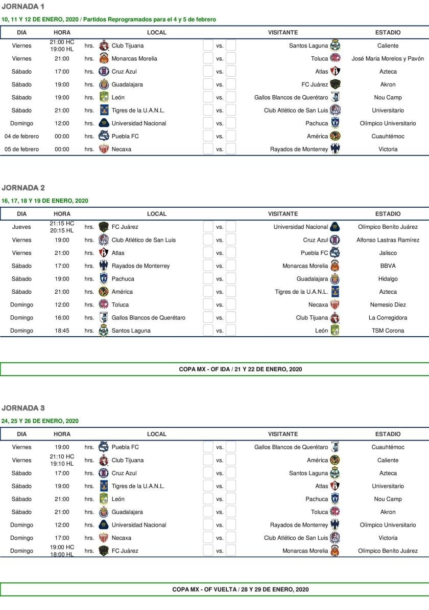 Calendario Completo Del Clausura 2020 De La Liga Mx - Los inside Liga Mx Clausura 2020 Fechas