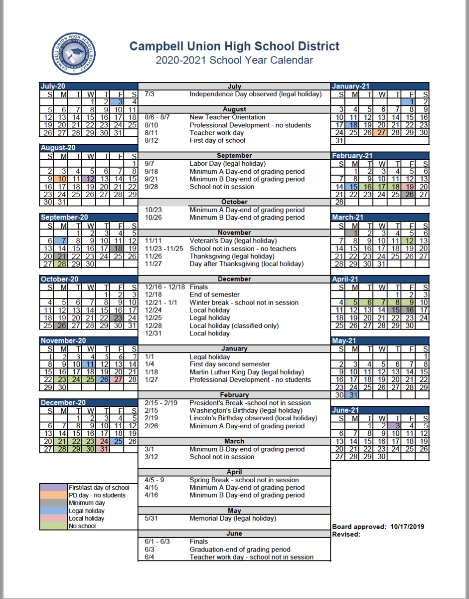 Cuhsd Academic Calendar 2020-21 &amp; 2021-22 – Campus Calendars inside Uc Berkeley 2019-2020 Academic Calendar
