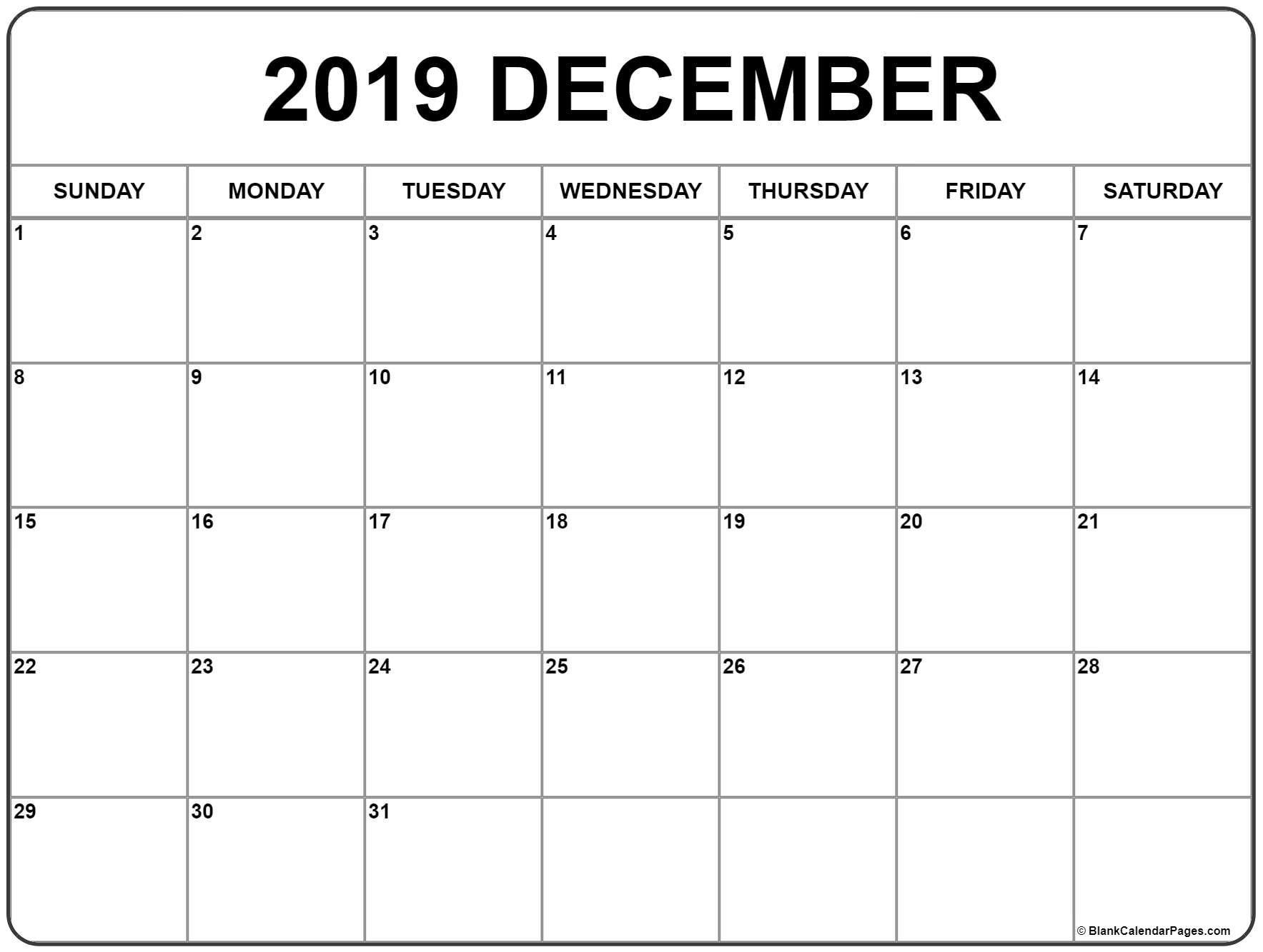 December 2019 Printable Calendar - Create Your Calendar For for 2019 Free Printable Calendars Without Downloading