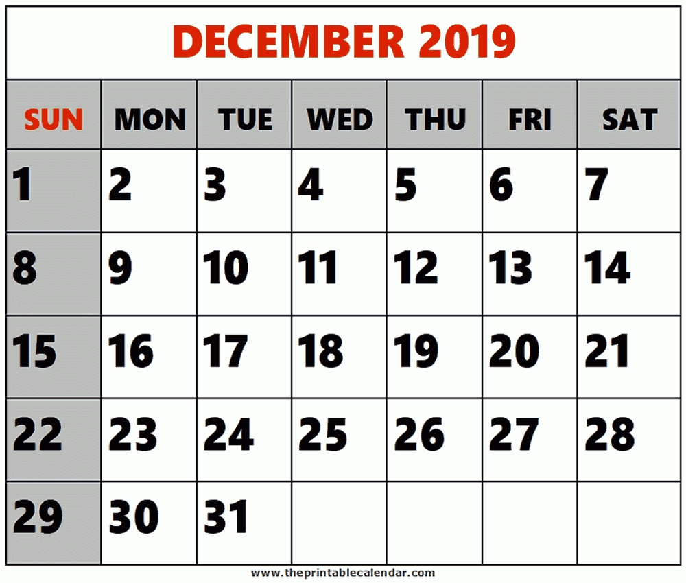 December 2019 Printable Calendars regarding 2019 Free Printable Calendars Without Downloading