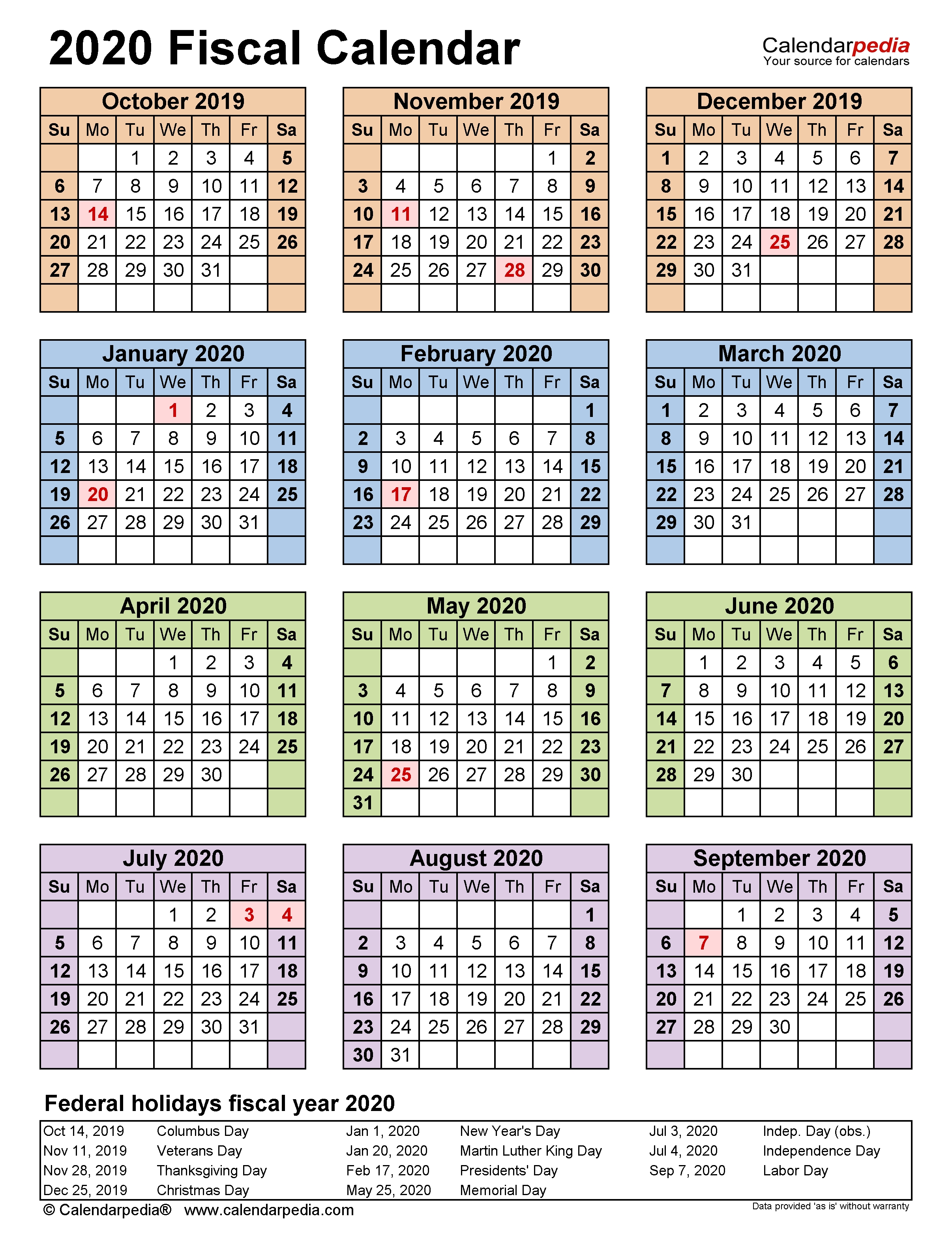 Fiscal Calendars 2020 - Free Printable Pdf Templates with regard to Financial Year Week Numbers 2020