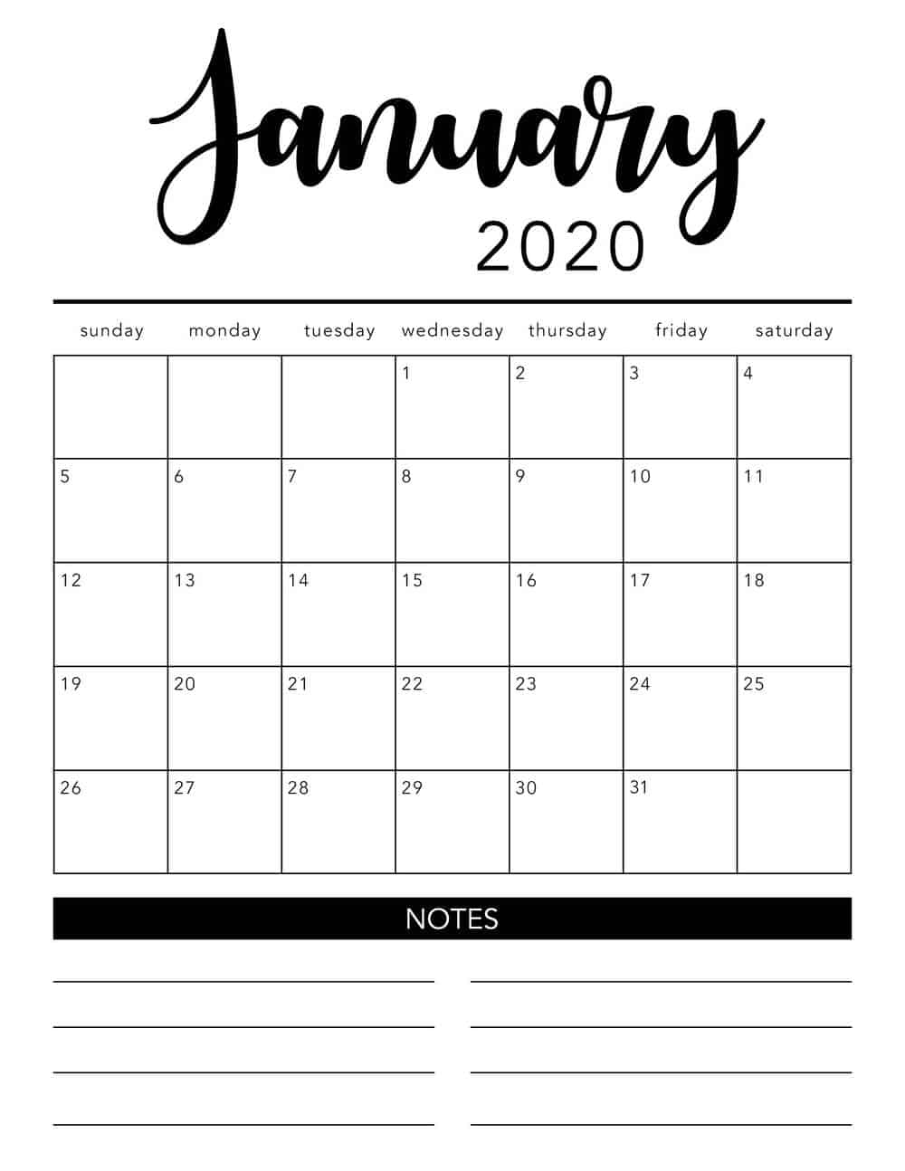 Free 2020 Printable Calendar Template (2 Colors!) - I Heart throughout Free Monthly Printable Calendar 2020