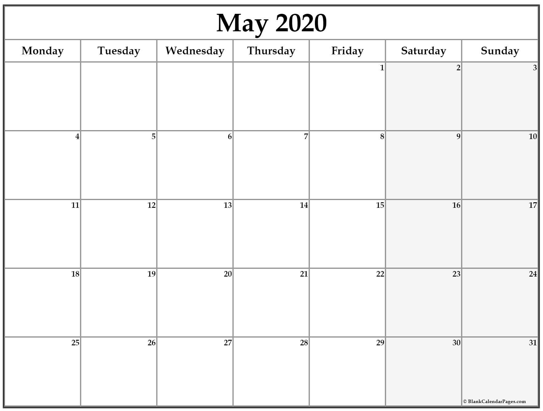 Free Monday Thru Friday Printable Calendar In 2020 regarding Monday Thru Friday Calendar 2020 Printable