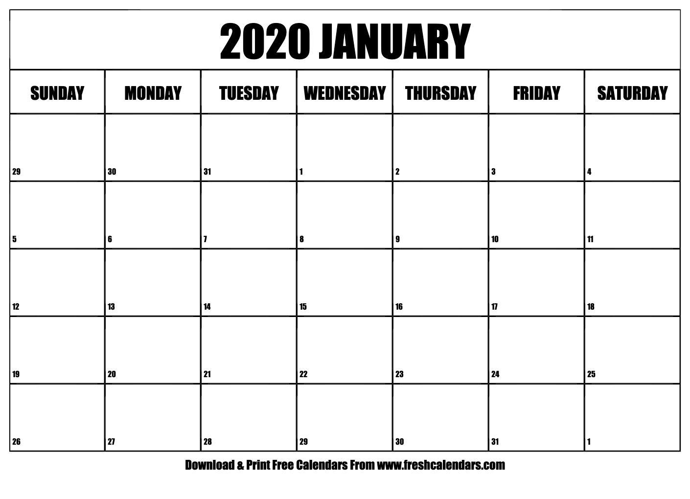 Free Printable January 2020 Calendars with regard to Free 2020 Monthly Calendar 11X17 Printable