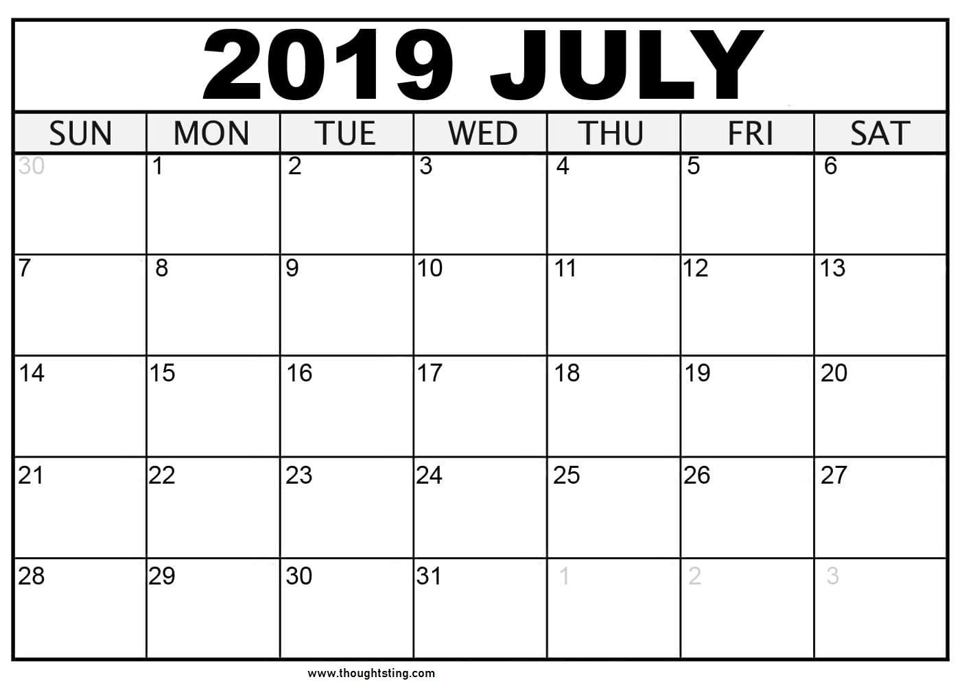 Free Printable July 2019 Calendar Download | Printable intended for 2019 Free Printable Calendars Without Downloading