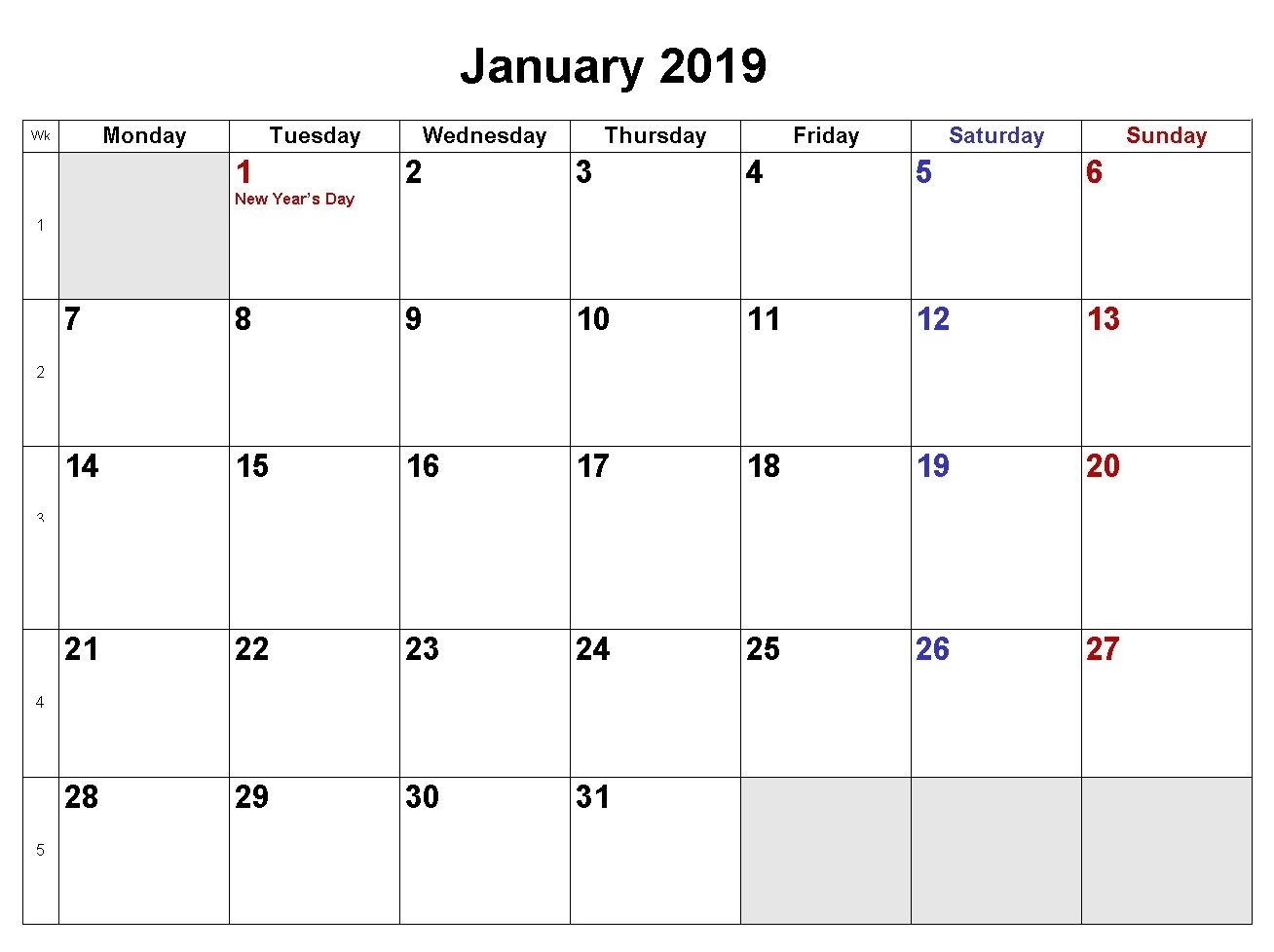 January 2019 Calendar Download In Word Excel Pdf Formats throughout 2019 Calendar Downloadable Free Word