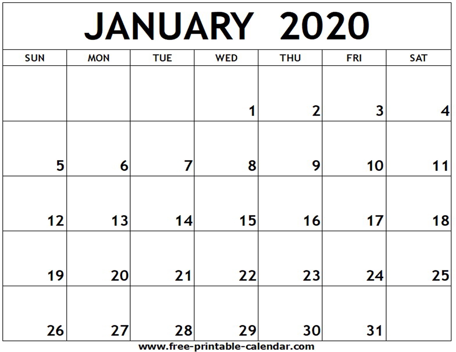January 2020 Printable Calendar - Free-Printable-Calendar pertaining to Free Monthly Printable Calendar 2020